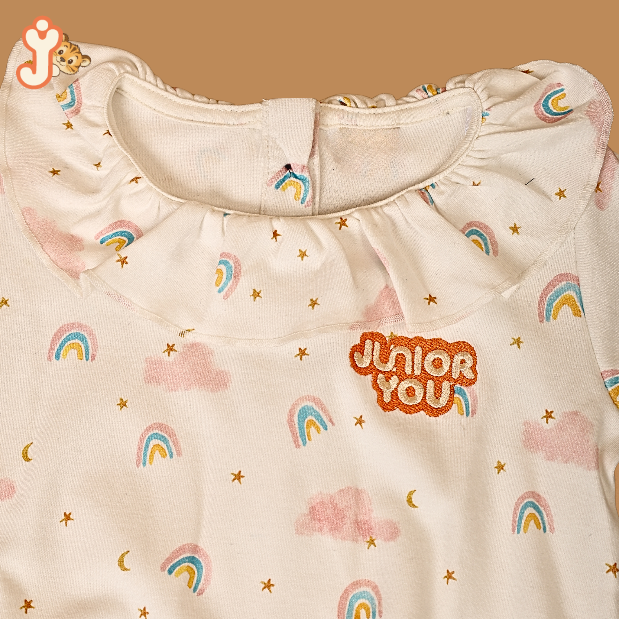 Junioryou Organic Cotton Ruffeled Onesie for girls - Rainbow Dreams