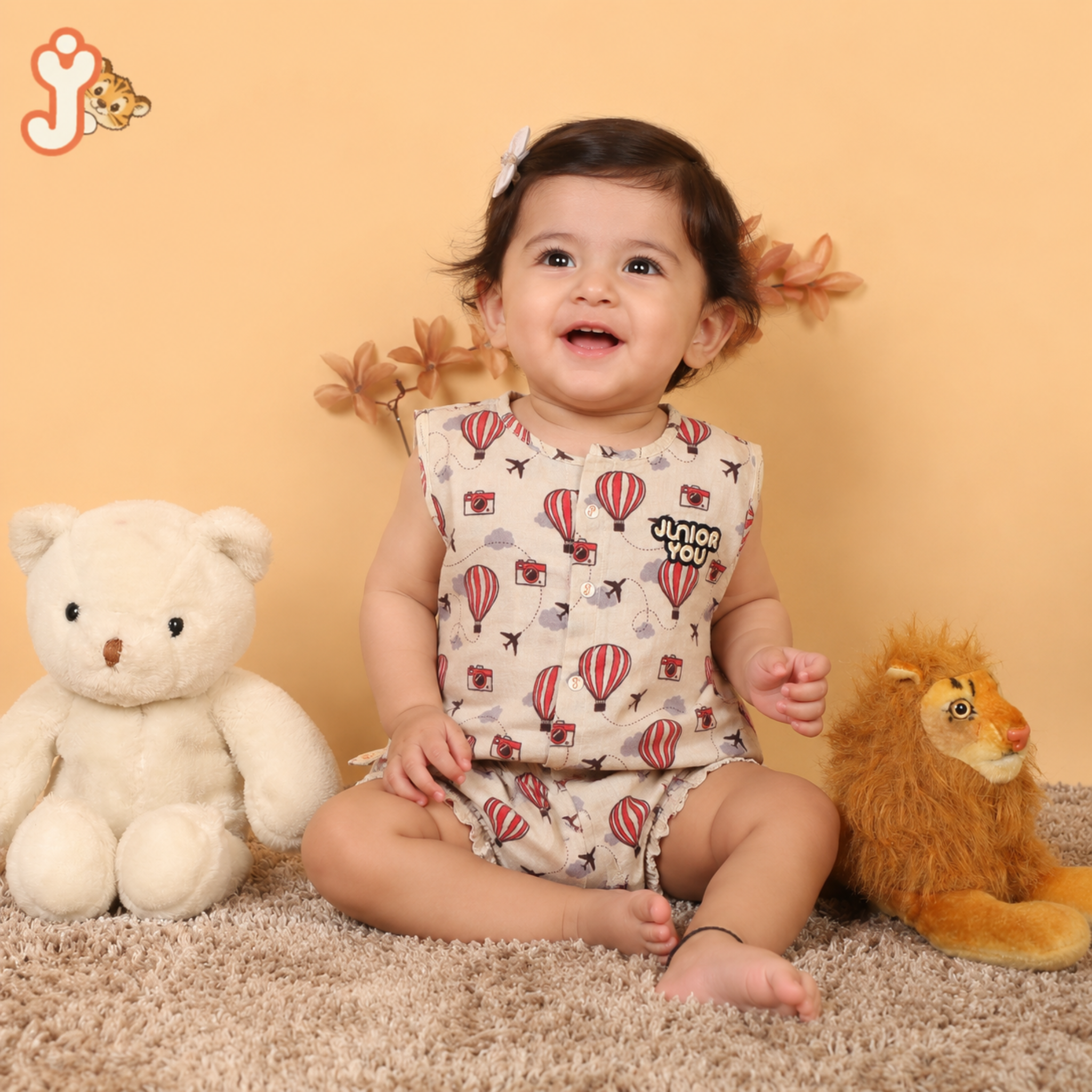 Organic Cotton muslin Jhabla set with Bloomers for baby girl - Balloon Safari