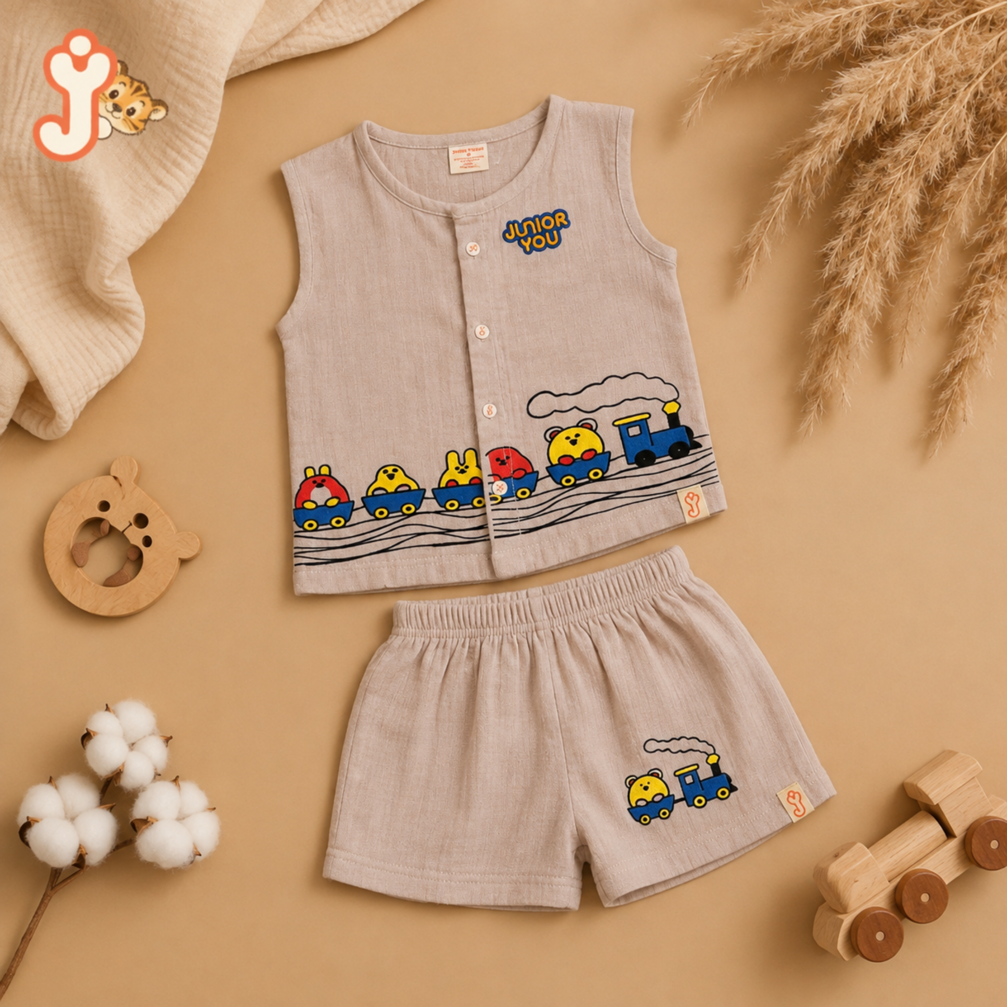 Organic Cotton muslin Jhabla set with Shorts for baby (Unisex) - Junioryou Express