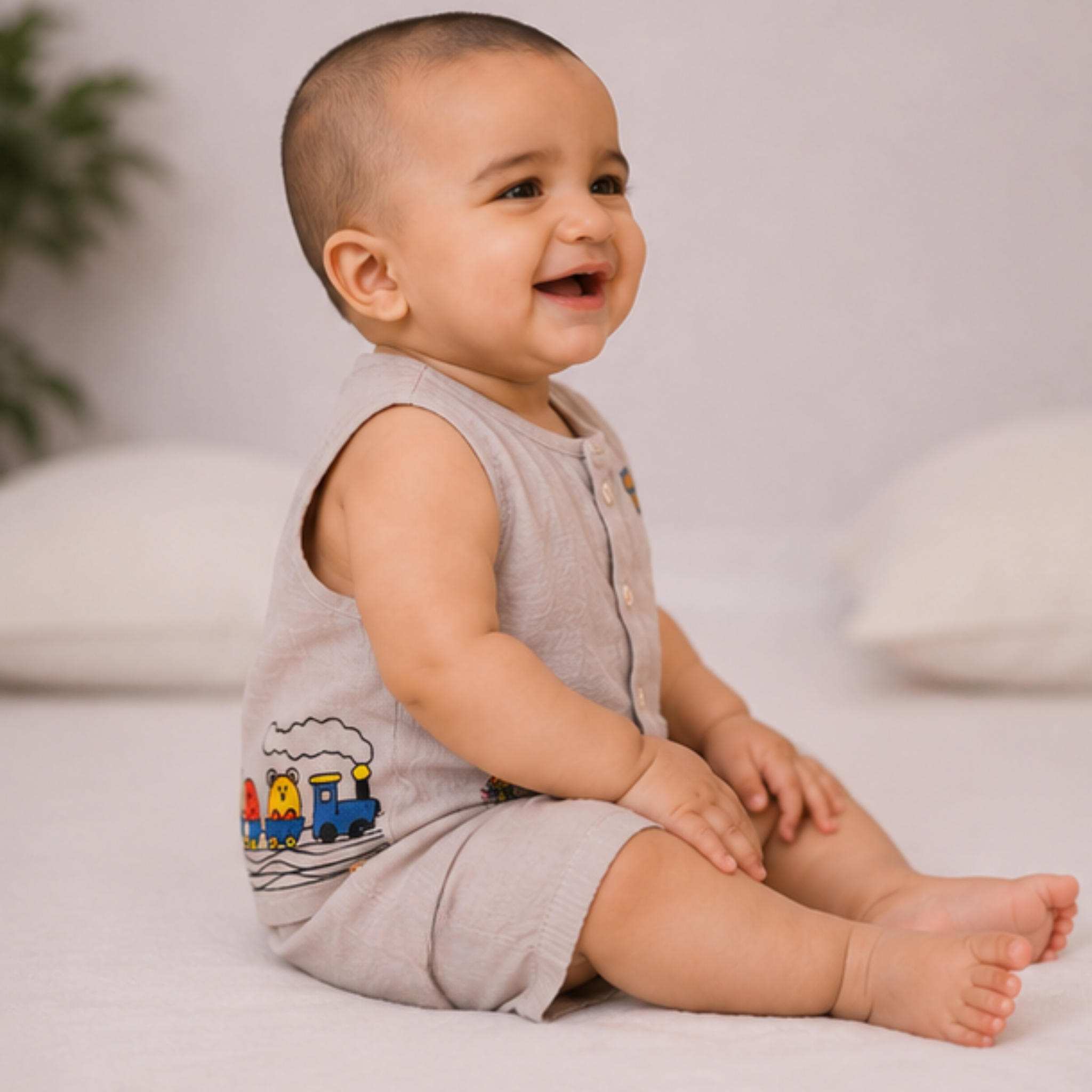 Organic Cotton muslin Jhabla set with Shorts for baby (Unisex) - Junioryou Express