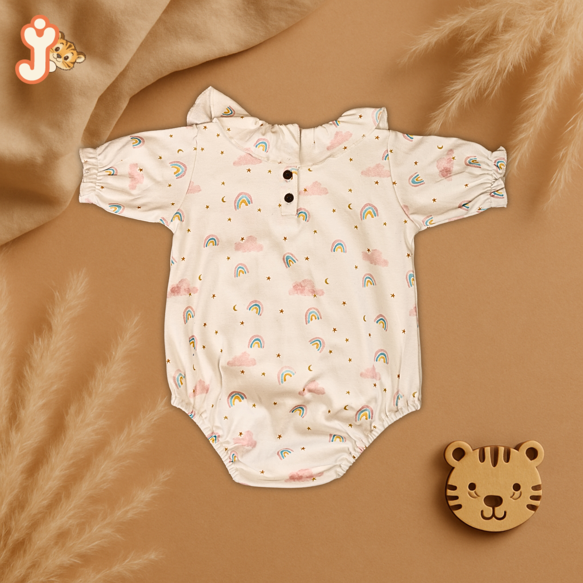 Junioryou Organic Cotton Ruffeled Onesie for girls - Rainbow Dreams