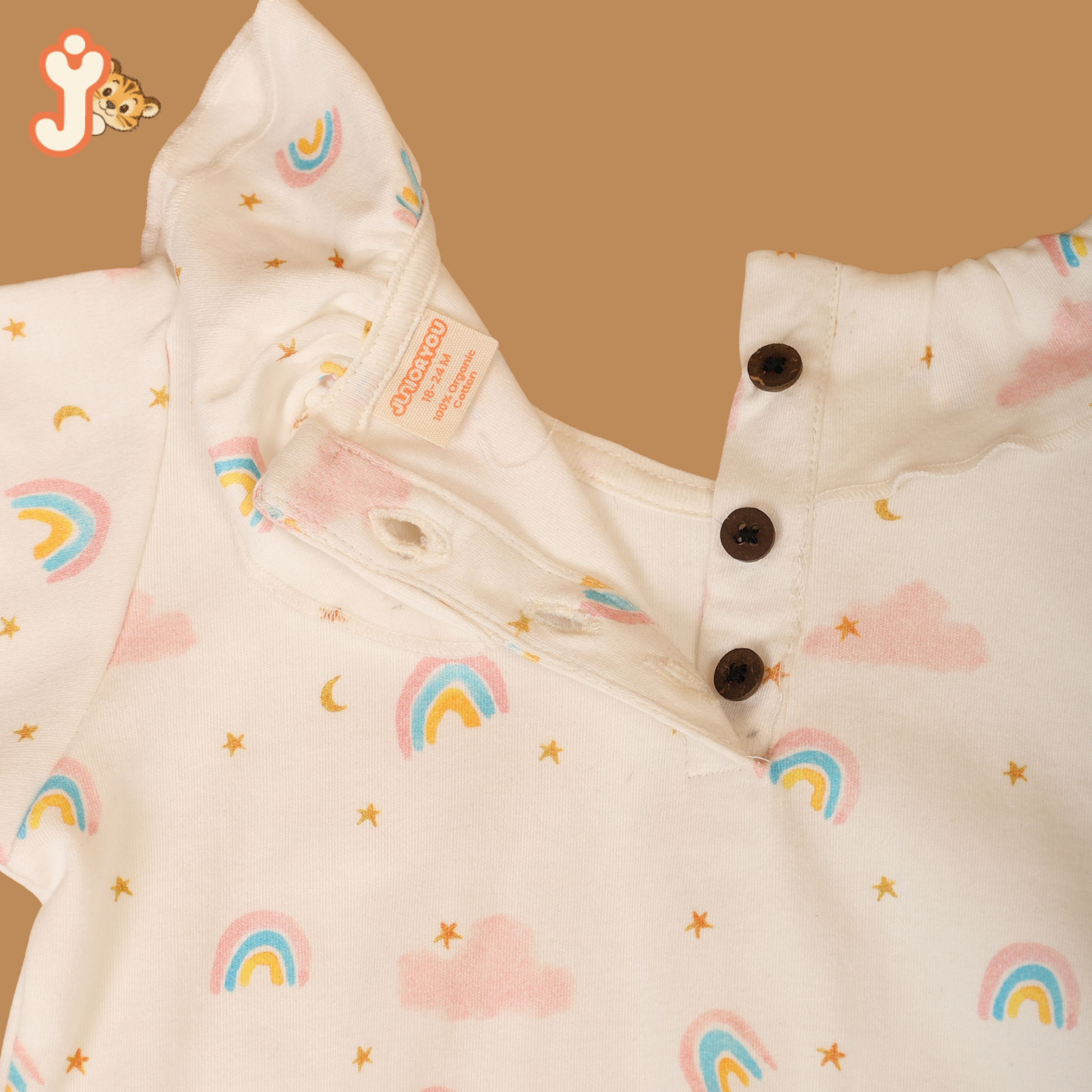 Junioryou Organic Cotton Ruffeled Onesie for girls - Rainbow Dreams