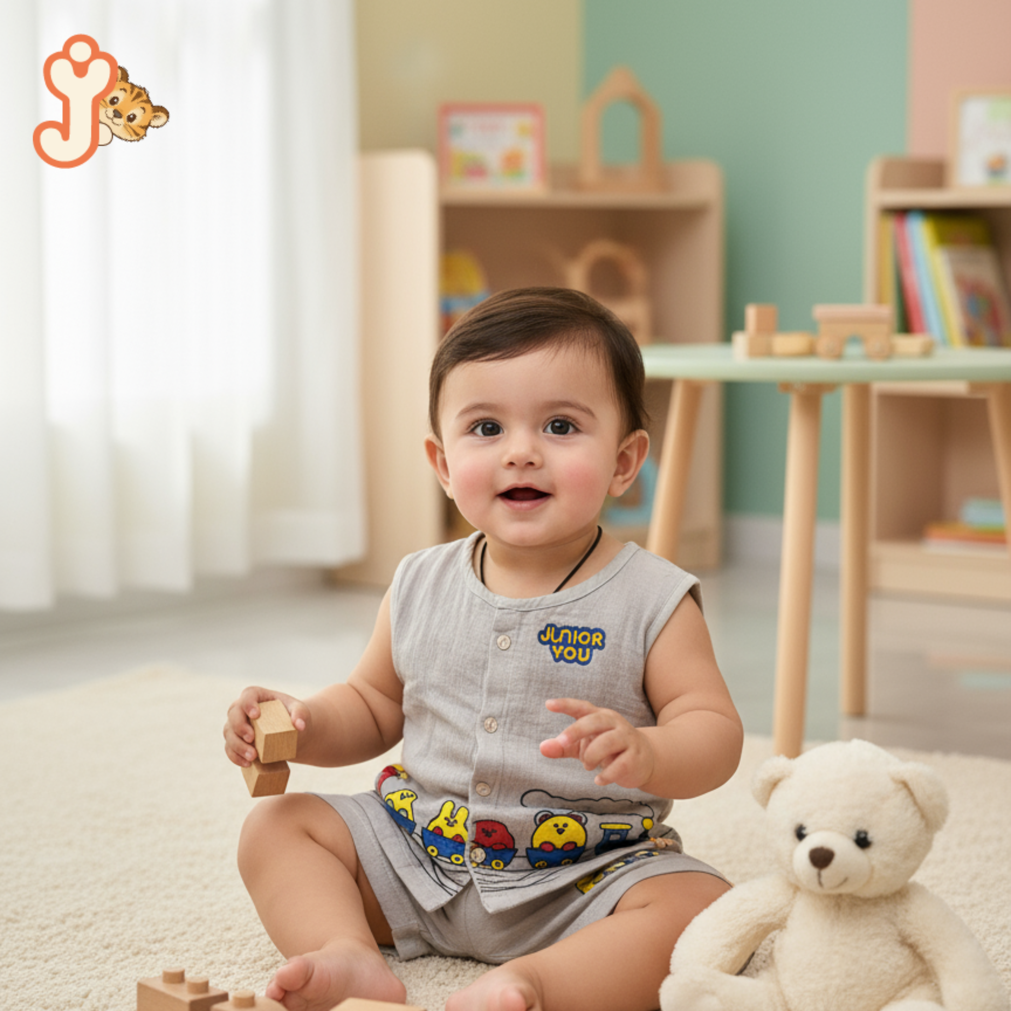 Junioryou Organic Cotton muslin Jhabla set with Shorts (Unisex) - Junioryou Express