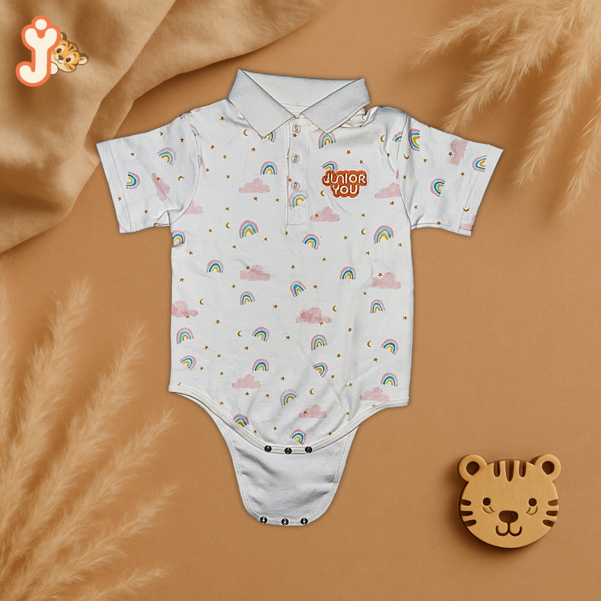 Junioryou Organic Cotton Collared Onesie (Unisex) - Rainbow Dreams