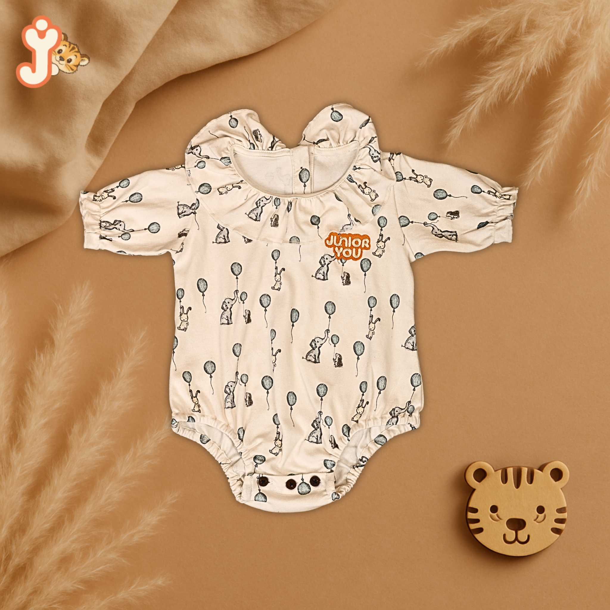 Junioryou Organic Cotton Ruffeled Onesie for girls - Elephant Airshow