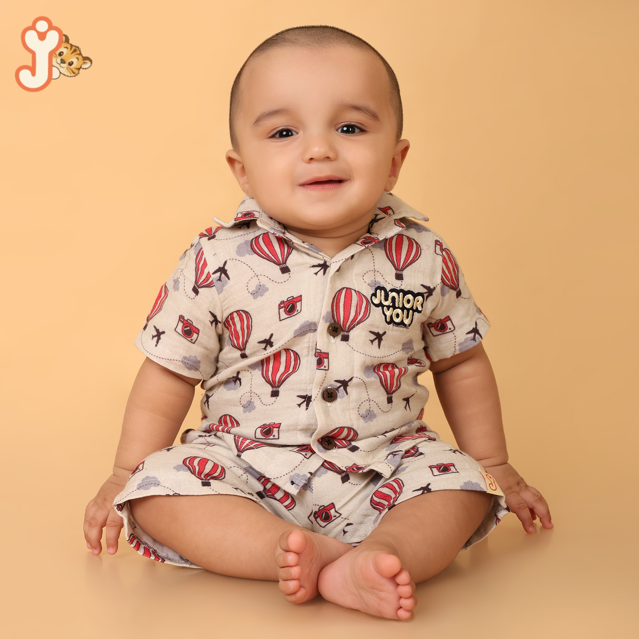 Junioryou Organic Cotton Muslin Shirt Co-ord set (Unisex) - Balloon Safari