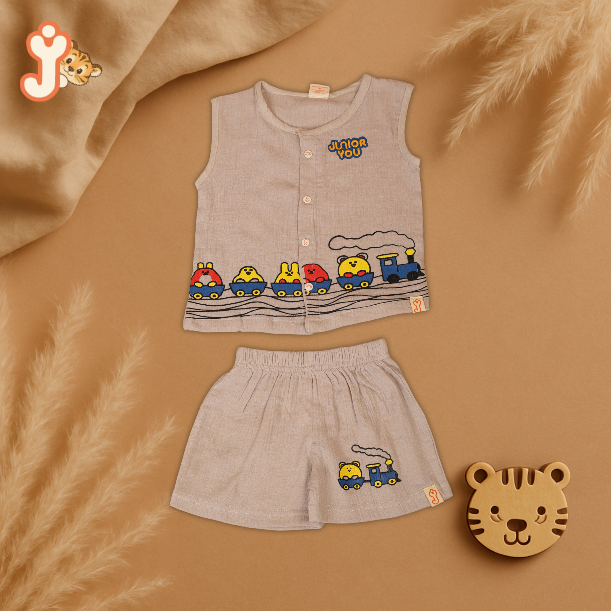 Junioryou Organic Cotton muslin Jhabla set with Shorts (Unisex) - Junioryou Express