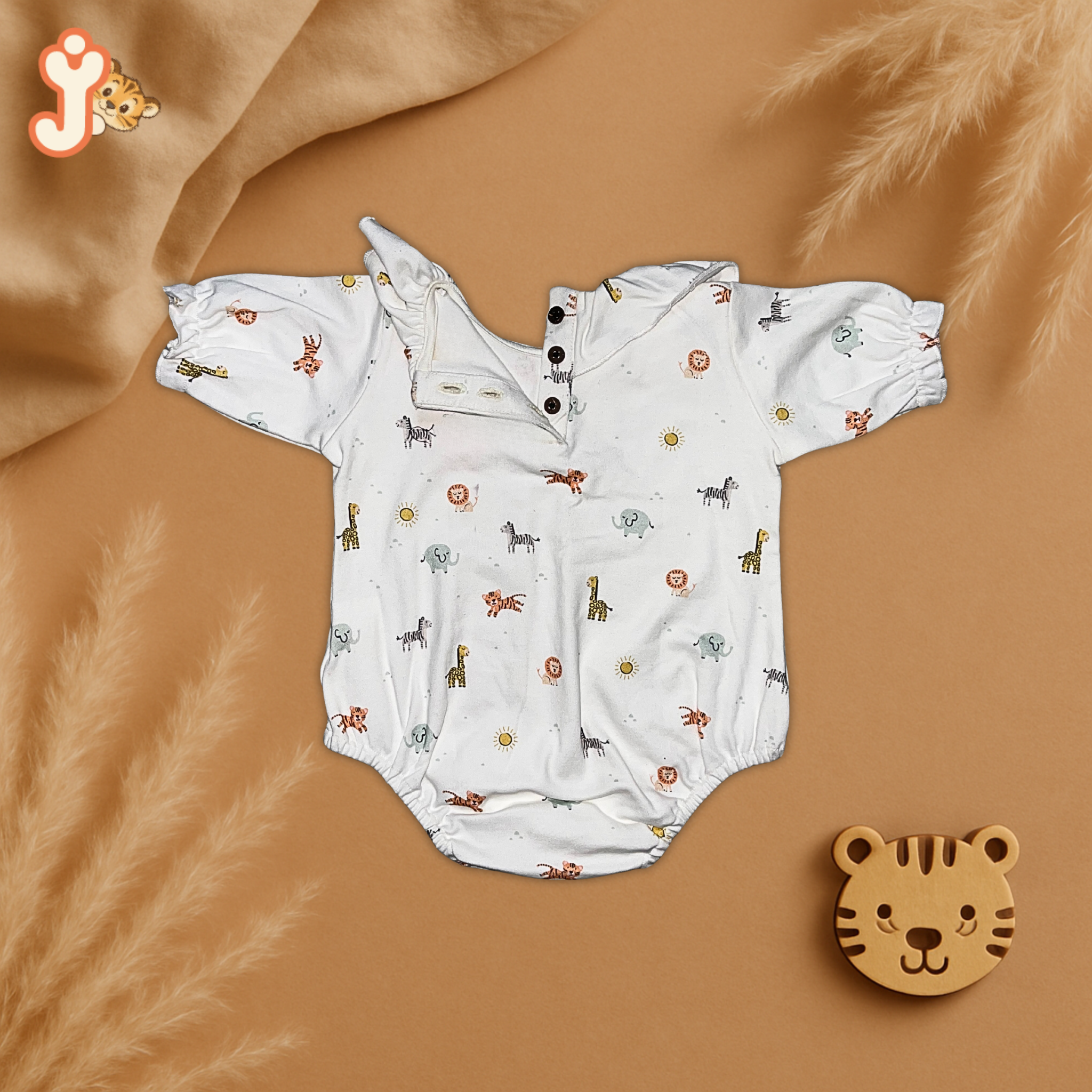 Junioryou Organic Cotton Ruffeled Onesie for girls - Wild Wonders