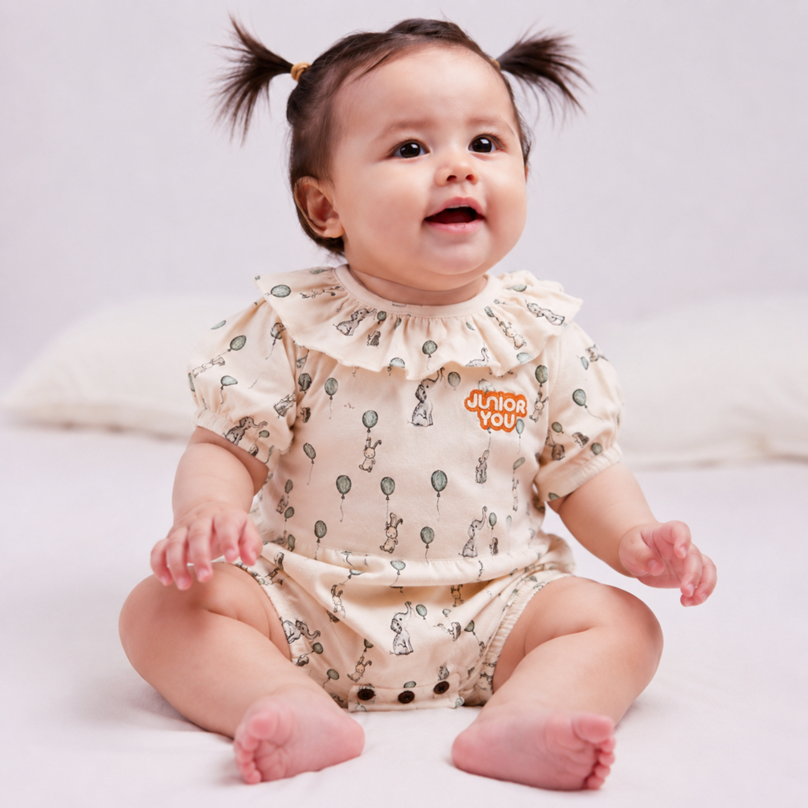 Organic Cotton Ruffled Onesie for baby girl - Elephant Airshow