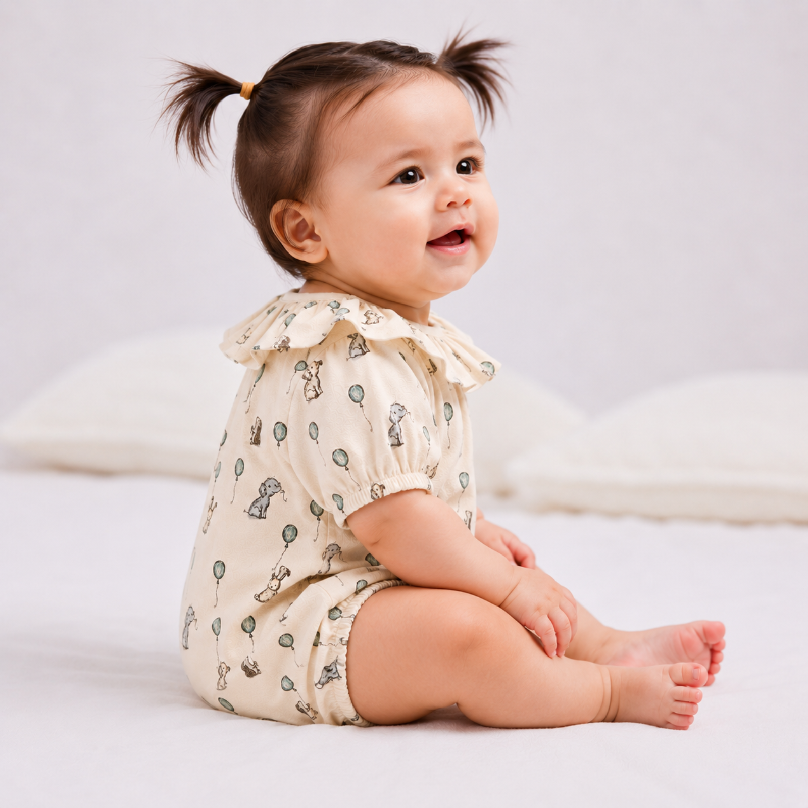 Organic Cotton Ruffled Onesie for baby girl - Elephant Airshow
