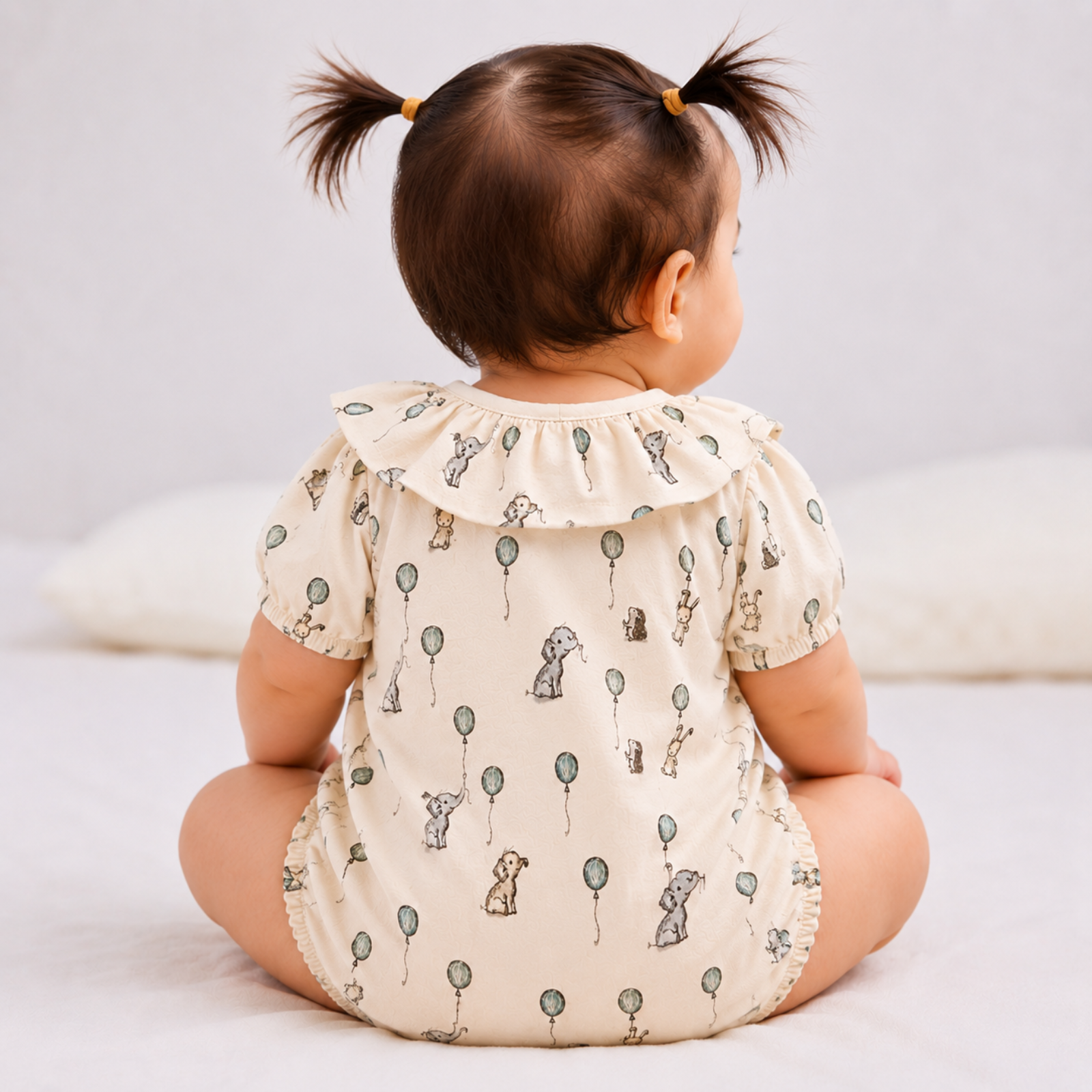 Organic Cotton Ruffled Onesie for baby girl - Elephant Airshow