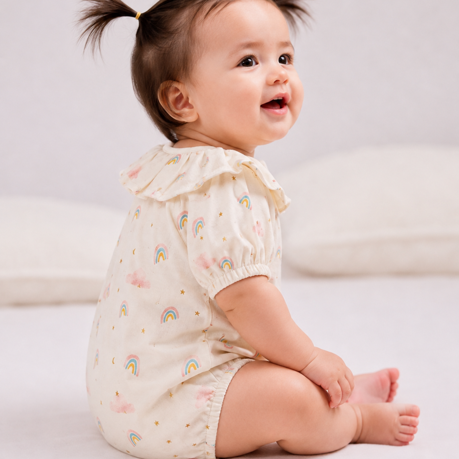 Organic Cotton Ruffled Onesie for baby girl - Rainbow Dreams