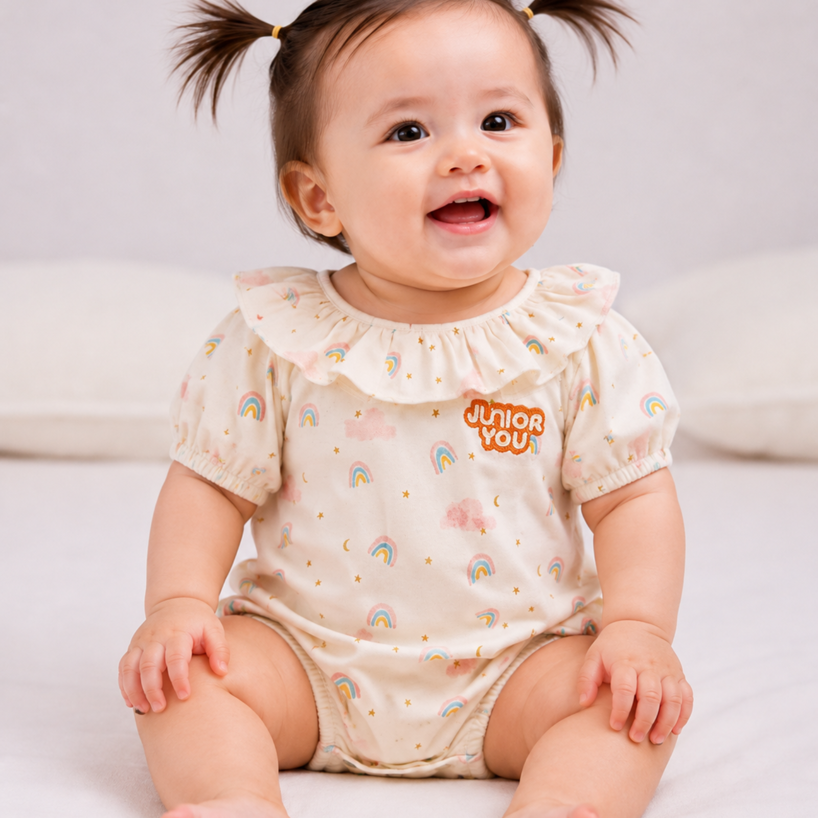 Organic Cotton Ruffled Onesie for baby girl - Rainbow Dreams