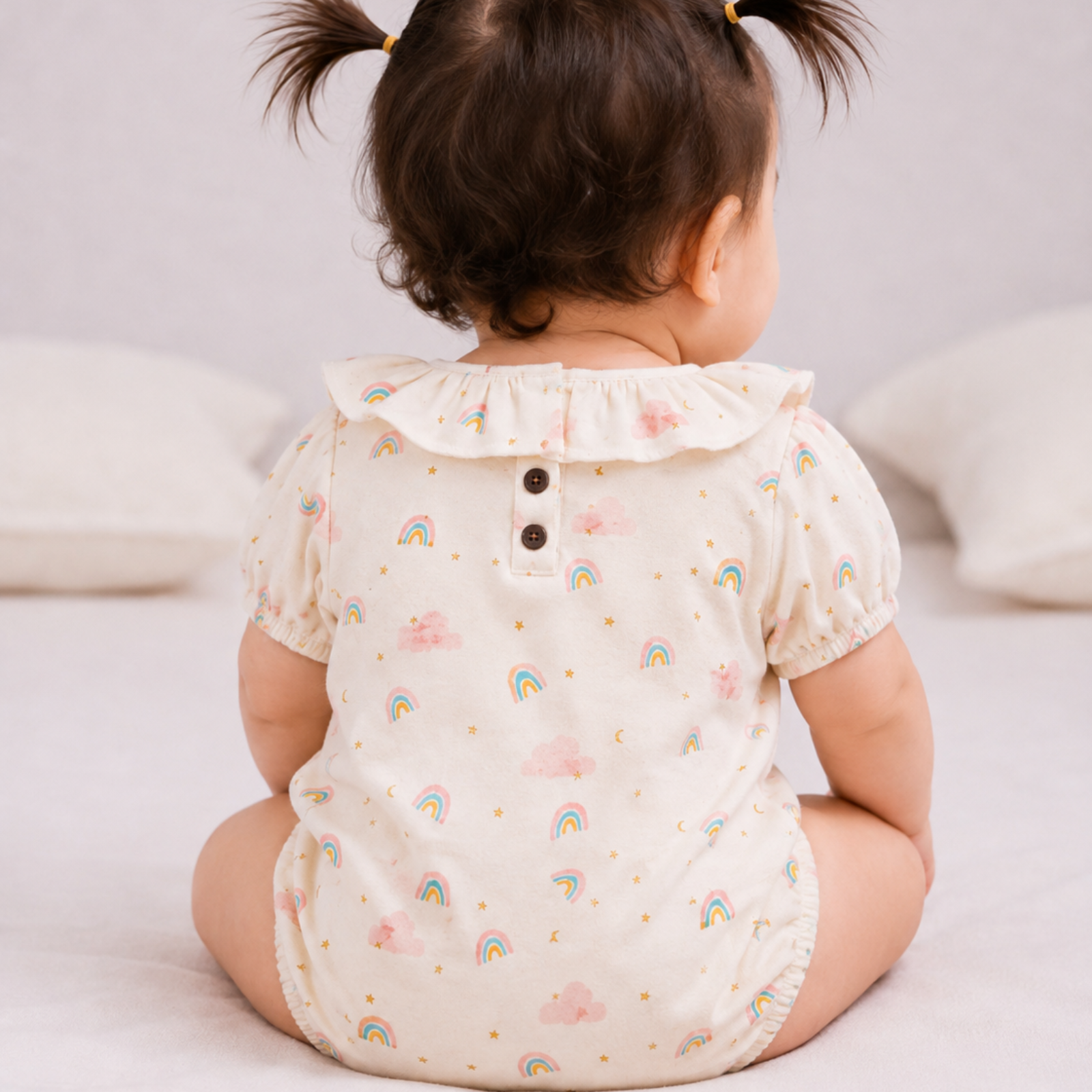Organic Cotton Ruffled Onesie for baby girl - Rainbow Dreams