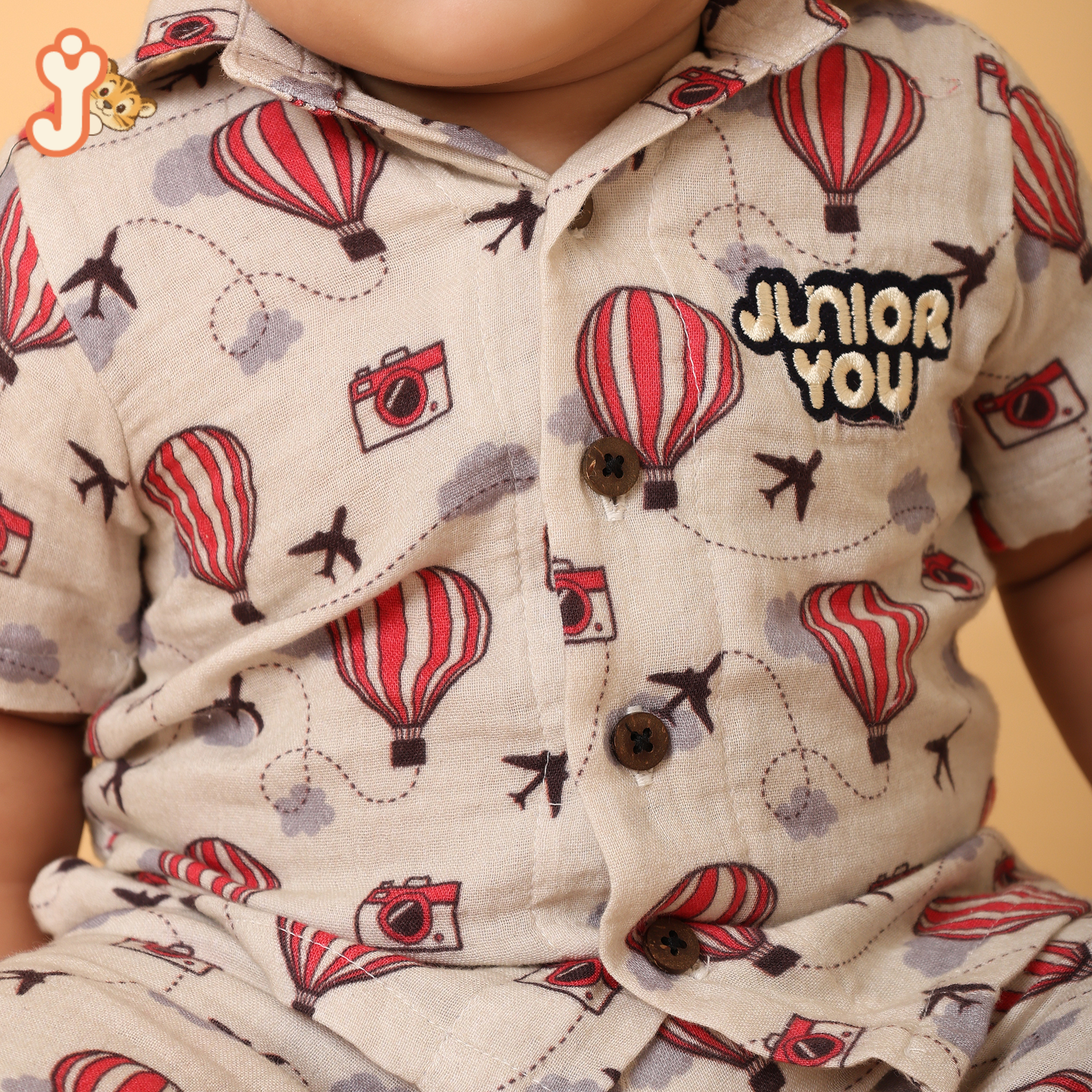 Junioryou Organic Cotton Muslin Shirt Co-ord set (Unisex) - Balloon Safari