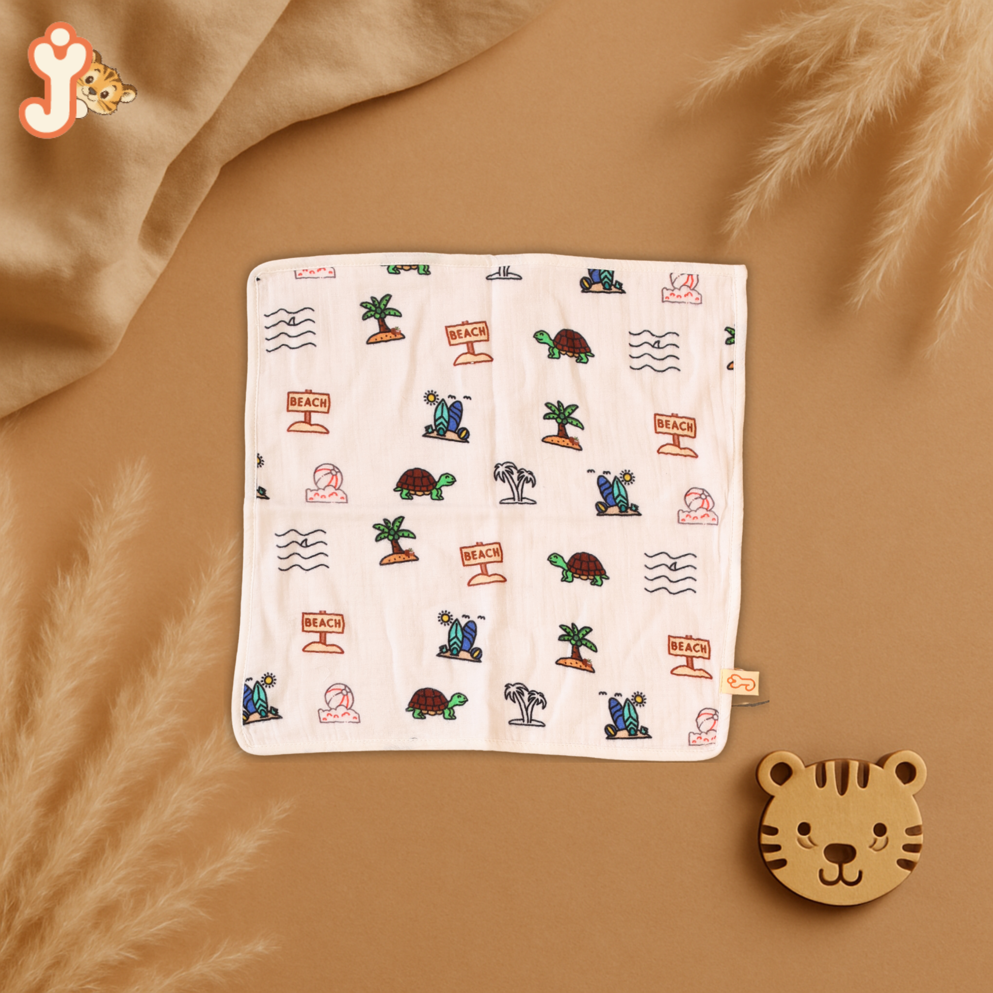 JuniorYou Organic Cotton Muslin Baby Care Essentials (Combo Set of 3) – Sandy Toes Holiday Swaddle, Washcloth & Bib/Burp Cloth