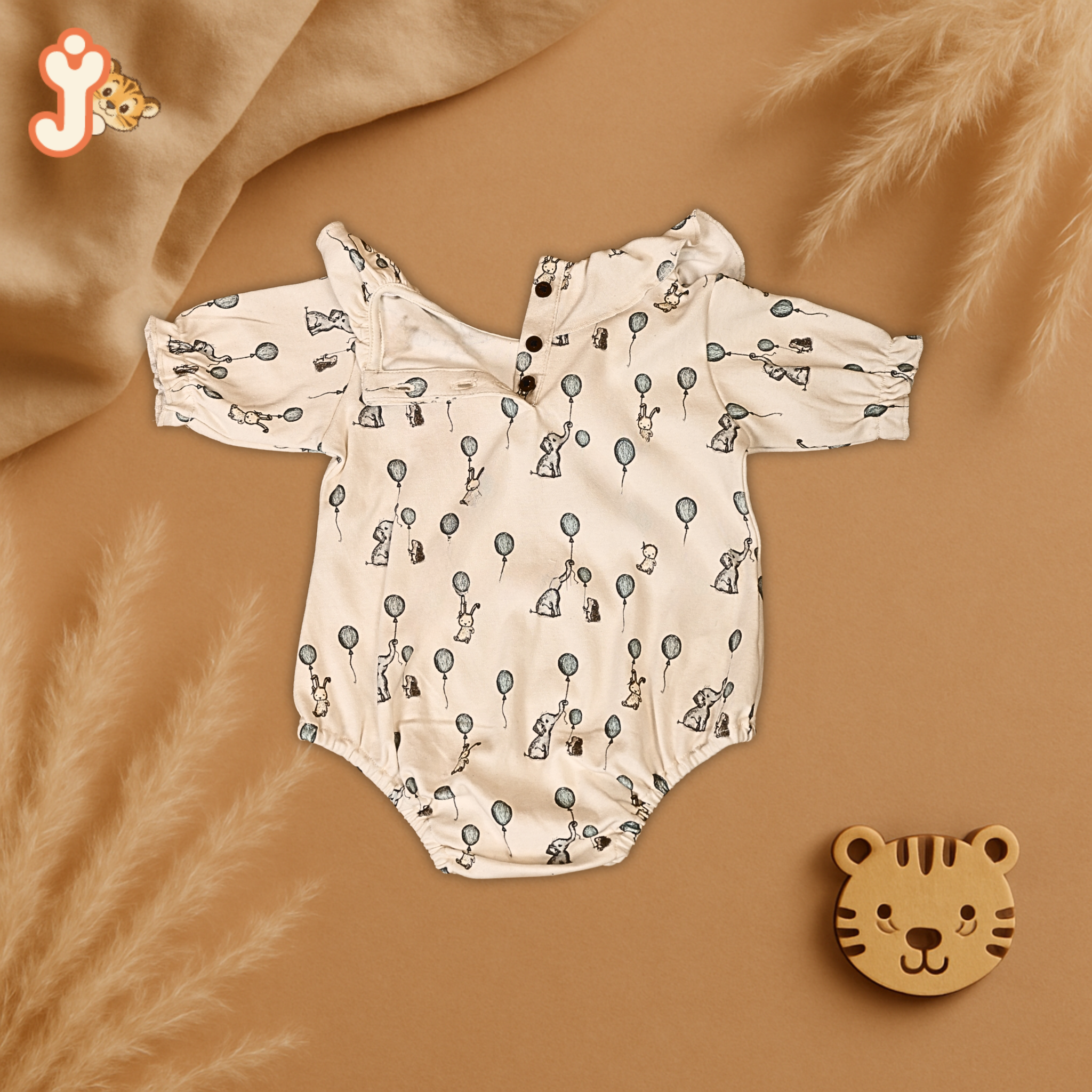 Junioryou Organic Cotton Ruffeled Onesie for girls - Elephant Airshow