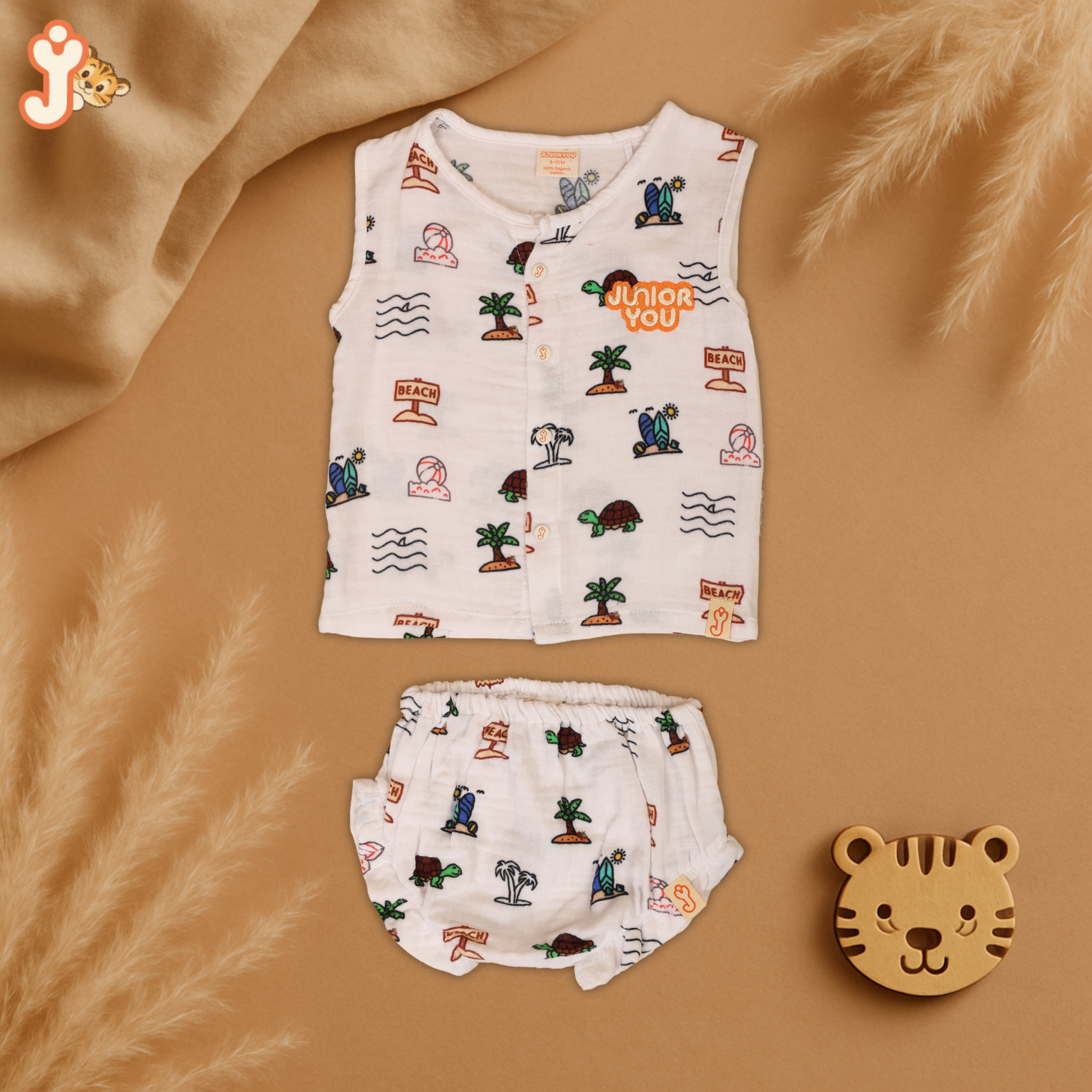 Junioryou Organic Cotton muslin Jhabla set with Bloomers (Unisex) - Sandy Toes Holiday