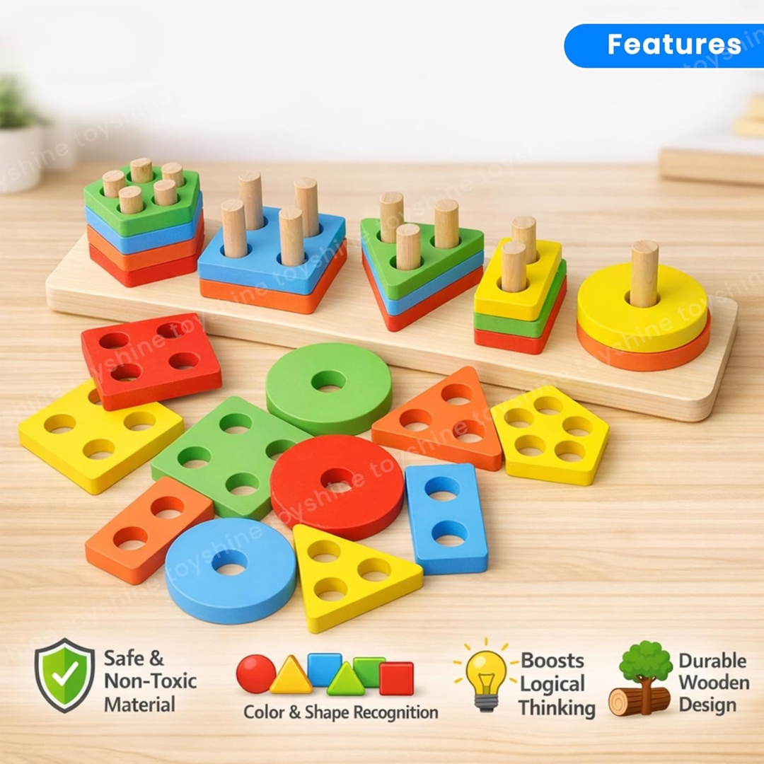 Wooden Angle Geometric Blocks Stacker