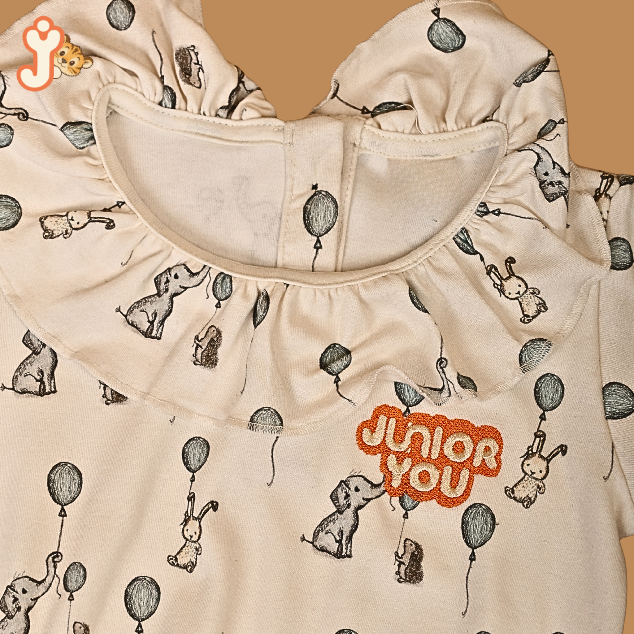 Junioryou Organic Cotton Ruffeled Onesie for girls - Elephant Airshow