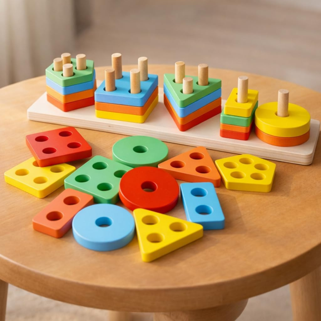 Wooden Angle Geometric Blocks Stacker