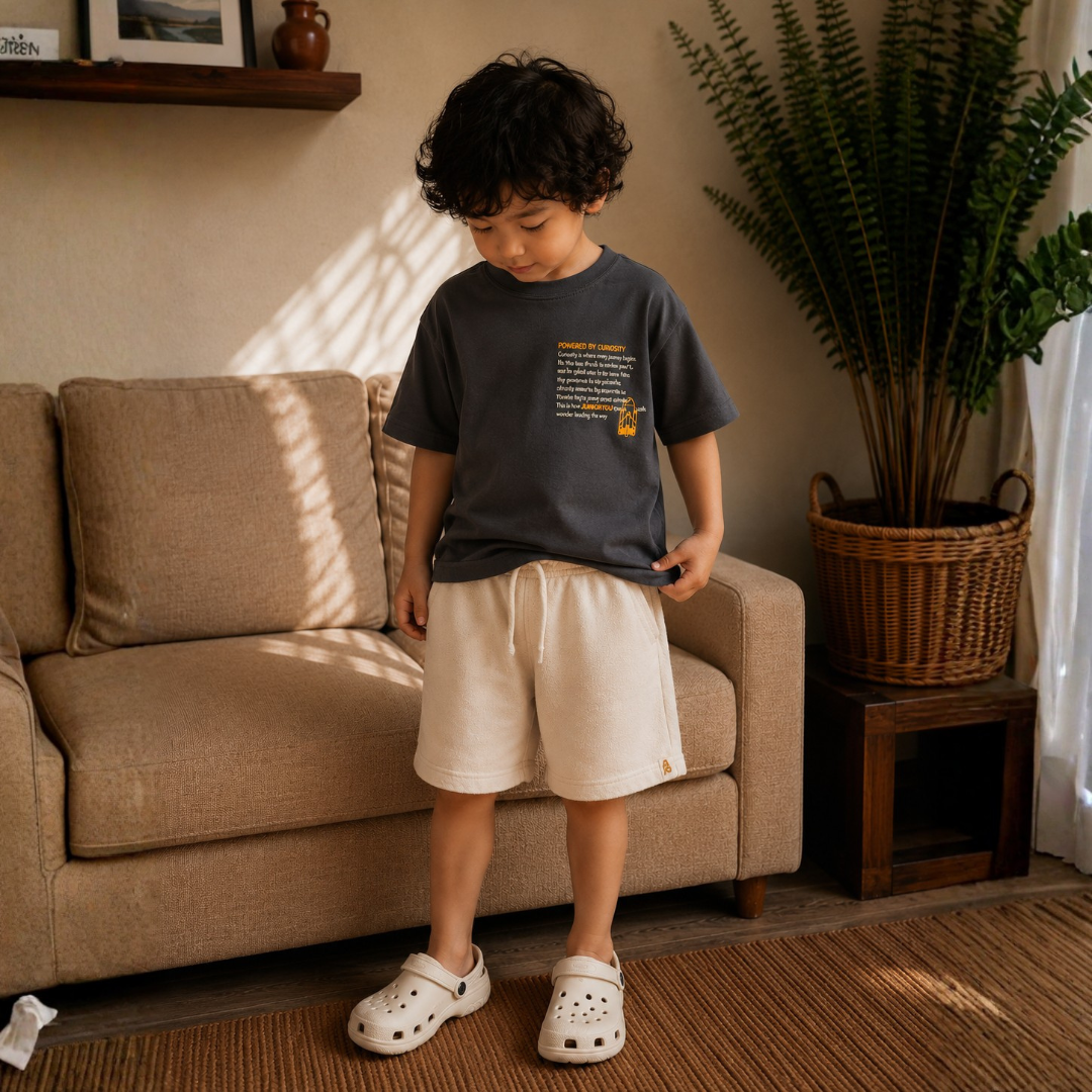 Powered By Curiosity Co-ord Set with Beige Shorts