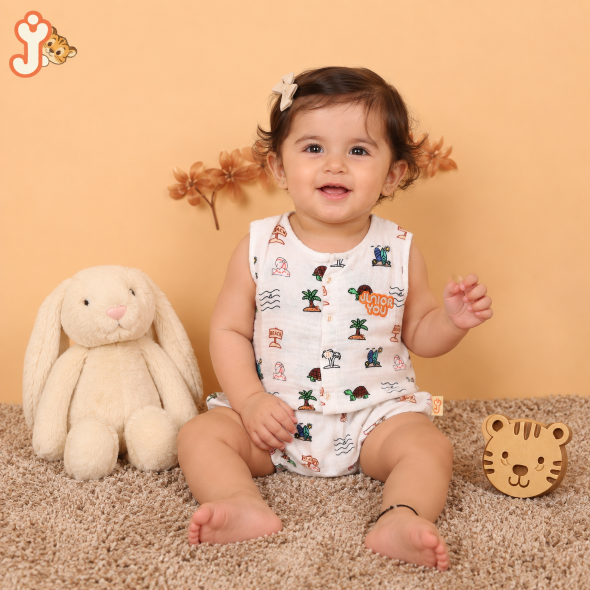 Organic Cotton muslin Jhabla set with Bloomers  for baby girl - Sandy Toes Holiday