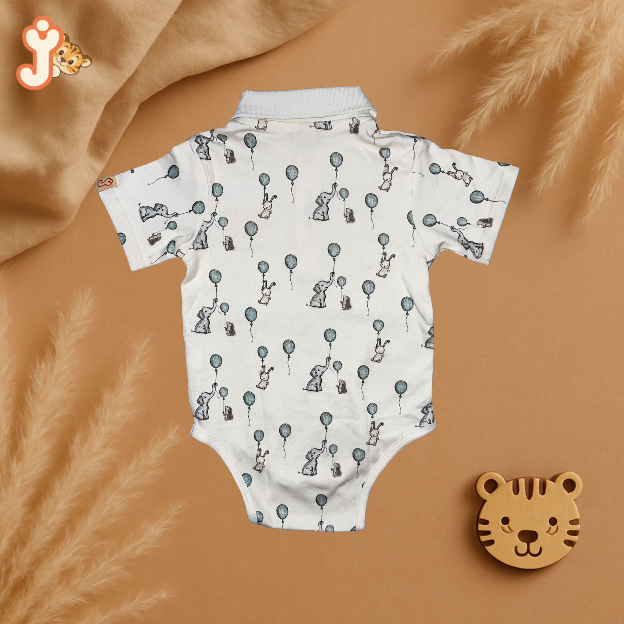 Junioryou Organic Cotton Collared Onesie (Unisex) - Elephant Airshow