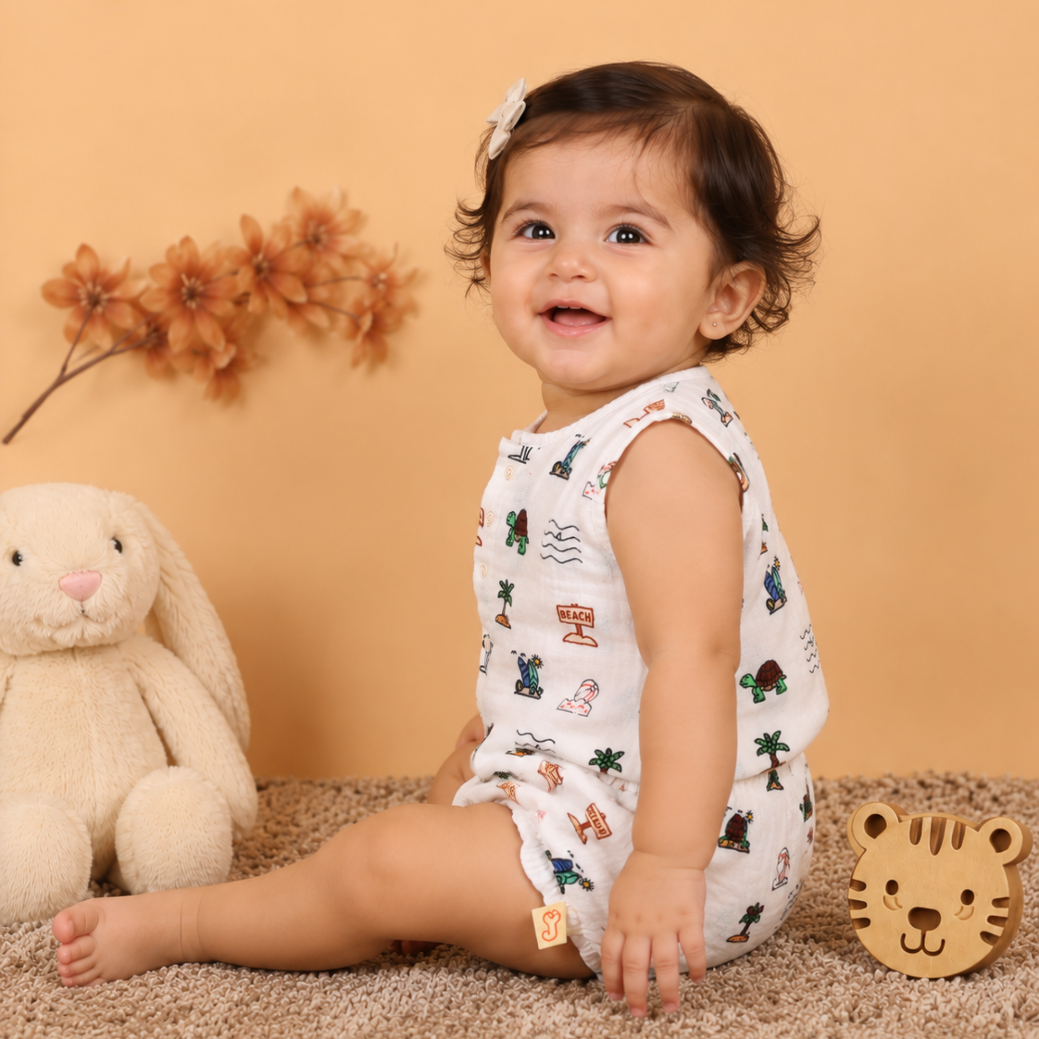 Organic Cotton muslin Jhabla set with Bloomers  for baby girl - Sandy Toes Holiday