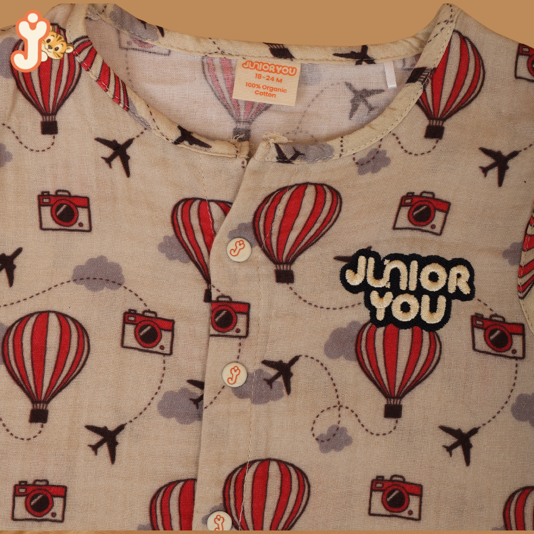 Junioryou Organic Cotton muslin Jhabla set with Shorts (Unisex) - Balloon Safari