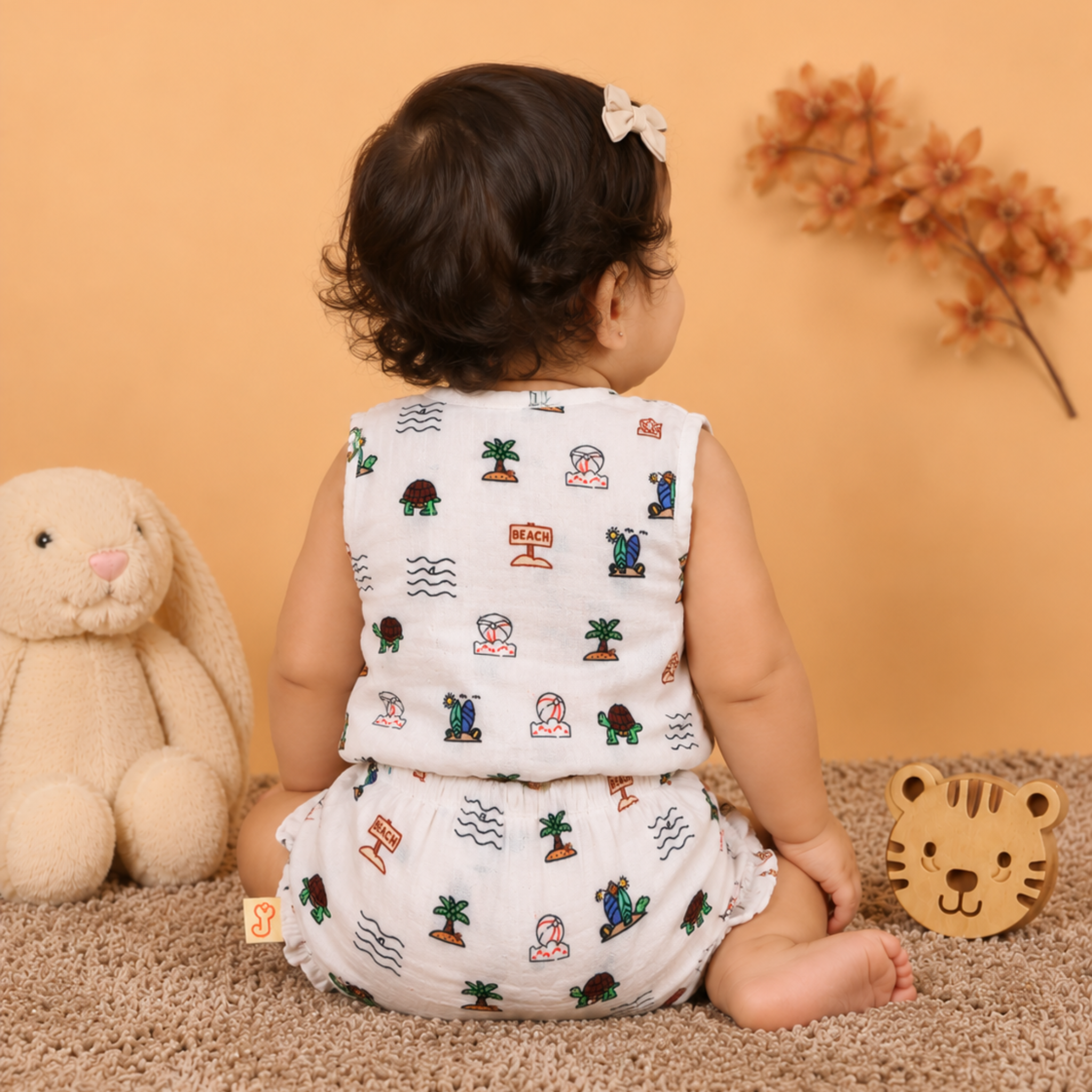 Organic Cotton muslin Jhabla set with Bloomers  for baby girl - Sandy Toes Holiday