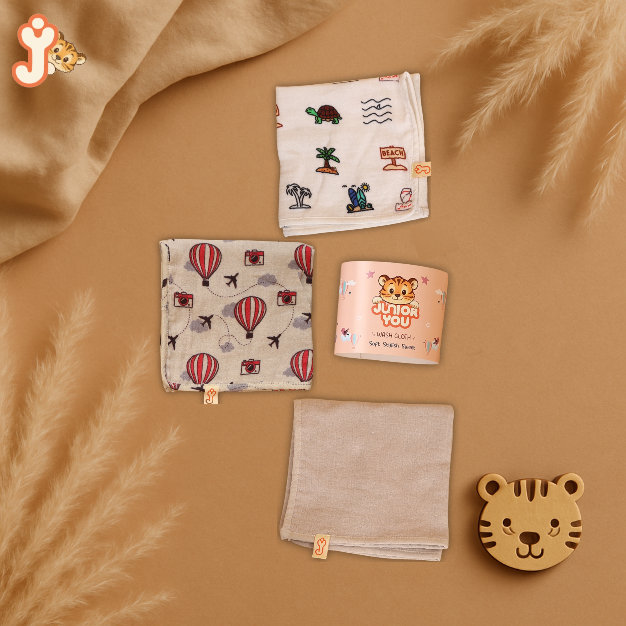 Junioryou Organic Cotton muslin Wash cloth for babies - Sandy Toes Holiday