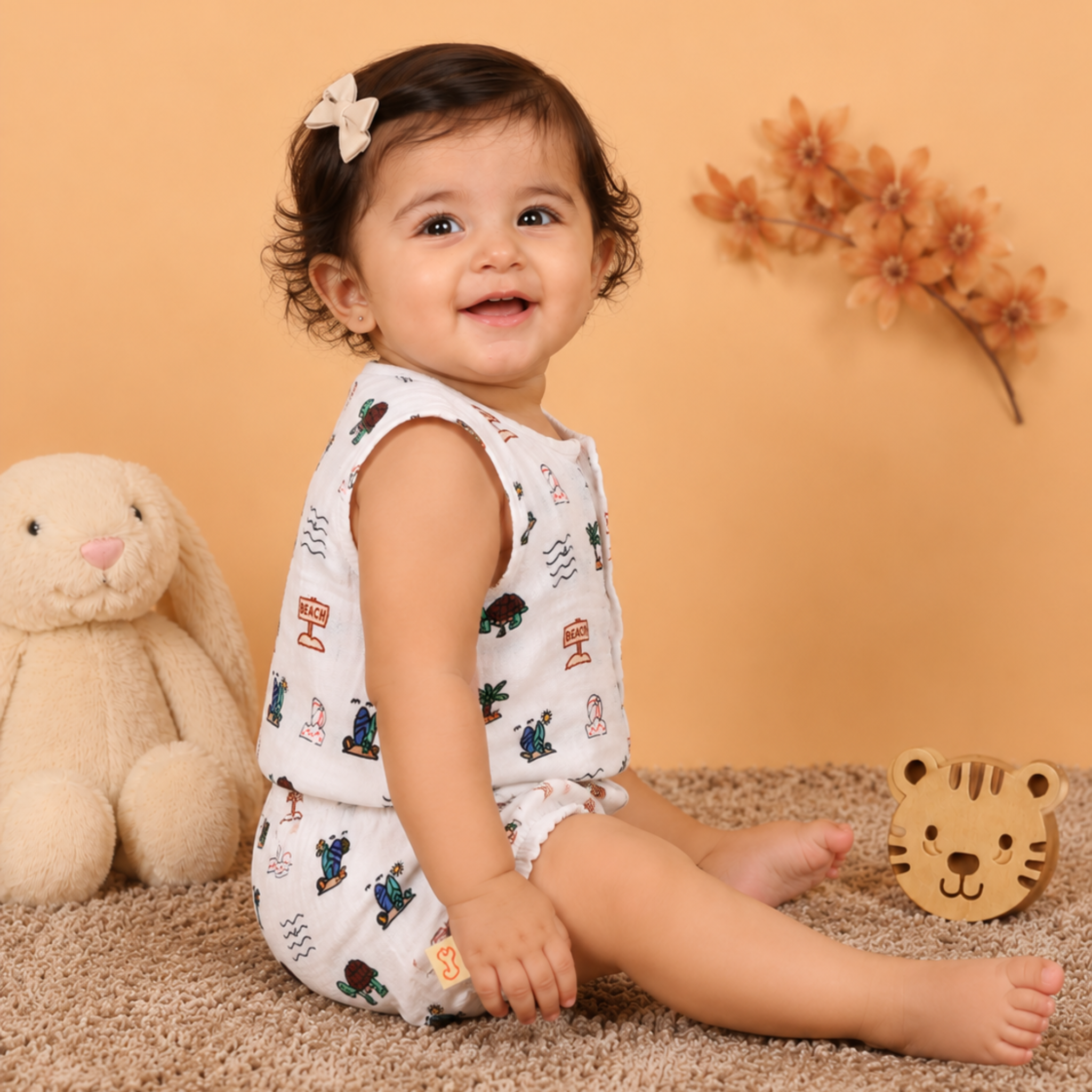 Organic Cotton muslin Jhabla set with Bloomers  for baby girl - Sandy Toes Holiday