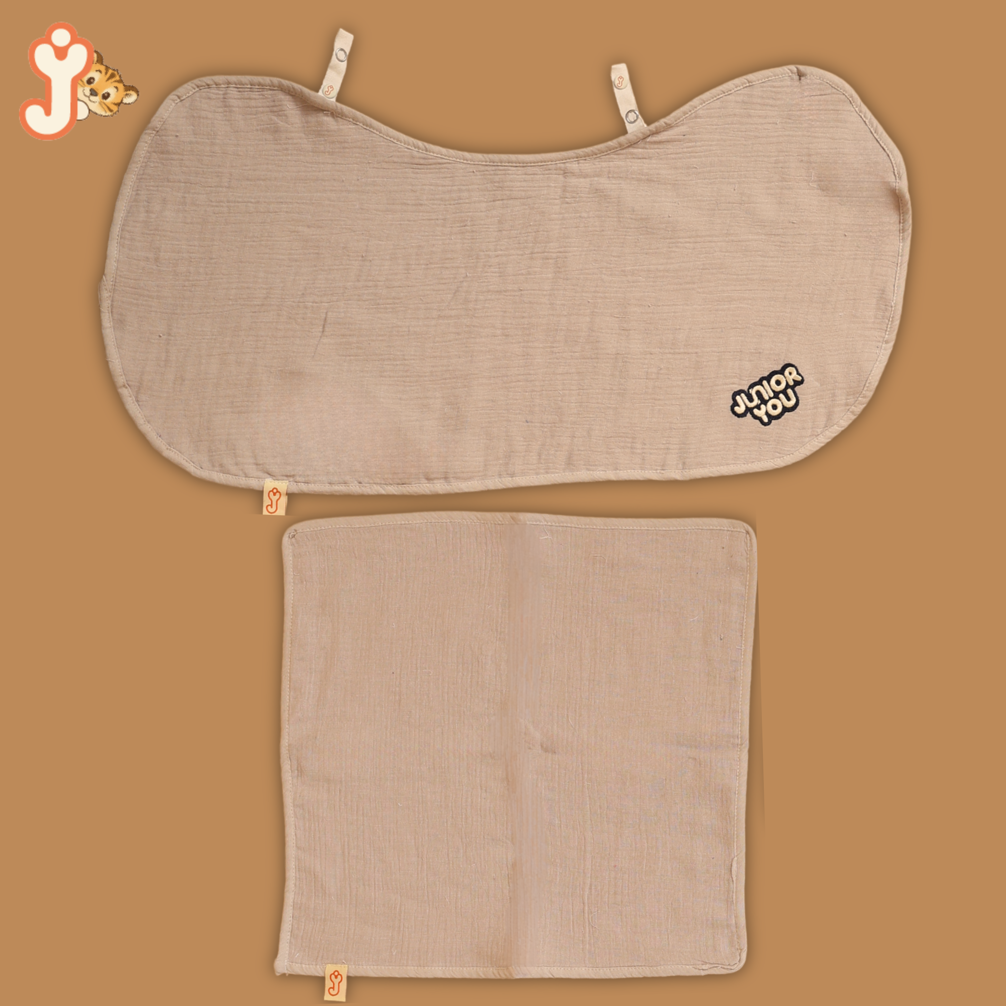 JuniorYou Organic Cotton Muslin Baby Care Essentials (Combo Set of 2) – Solid Grey Washcloth & Bib/Burp Cloth