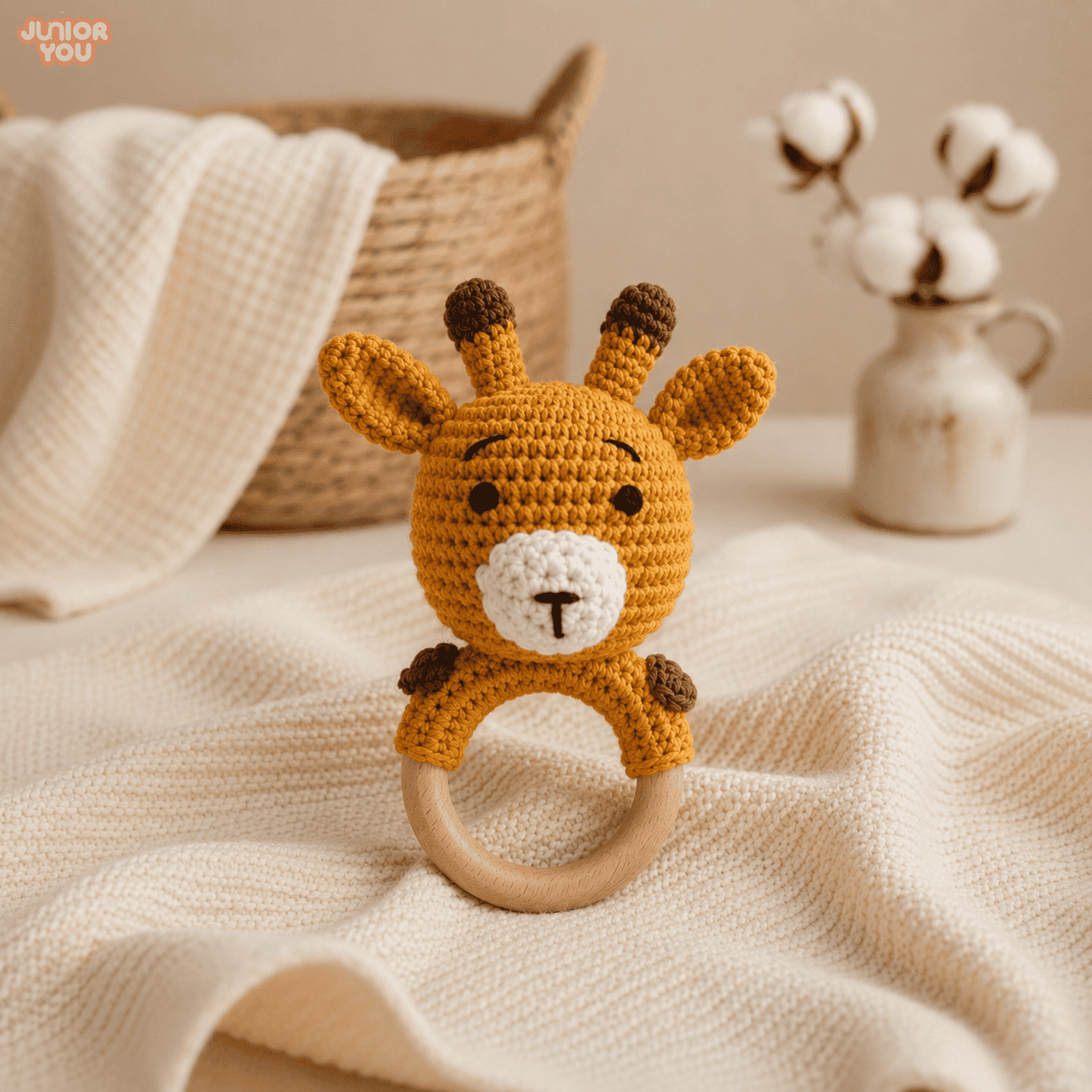 Wooden handcrafted Crochet Rattle Toy for Babies