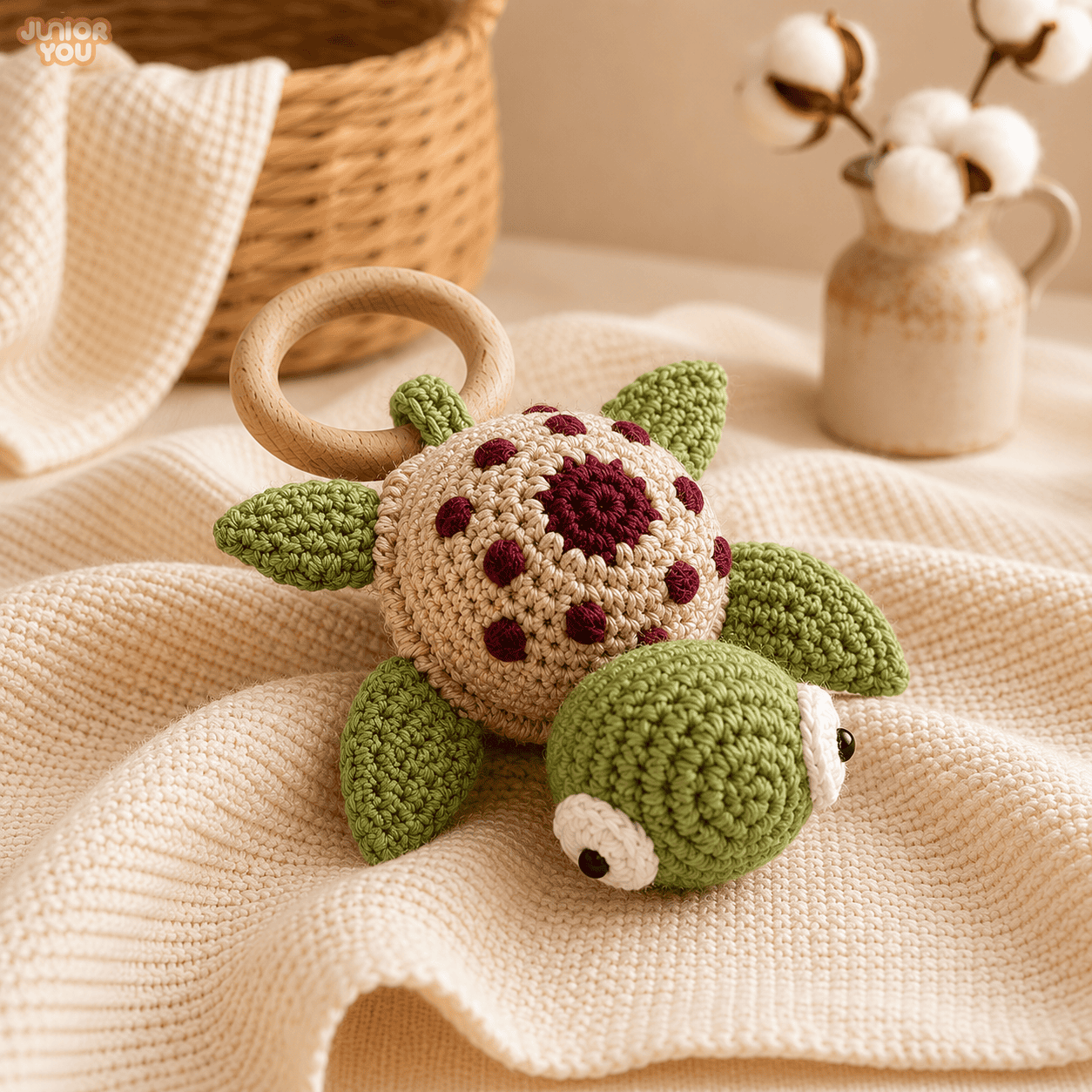 Wooden handcrafted Crochet Rattle Toy for Babies