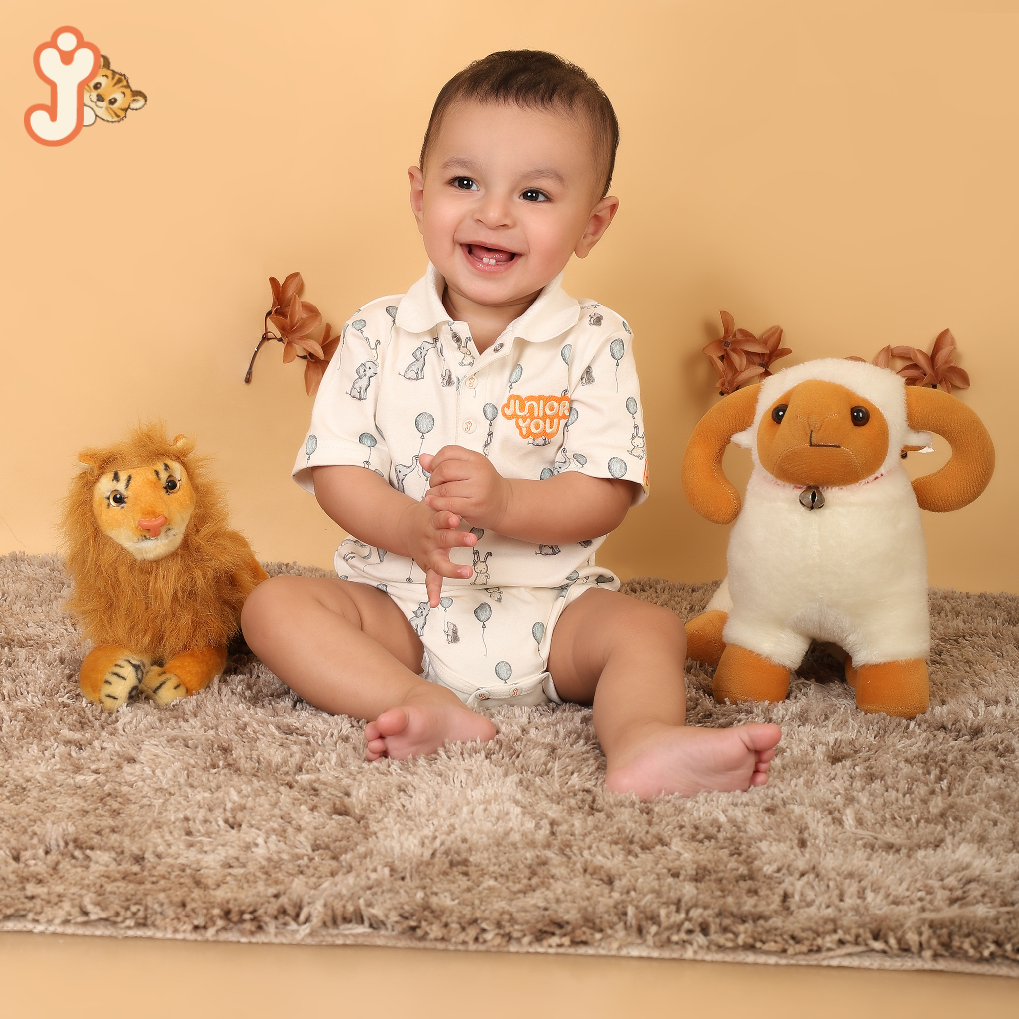 Junioryou Organic Cotton Collared Onesie (Unisex) - Elephant Airshow