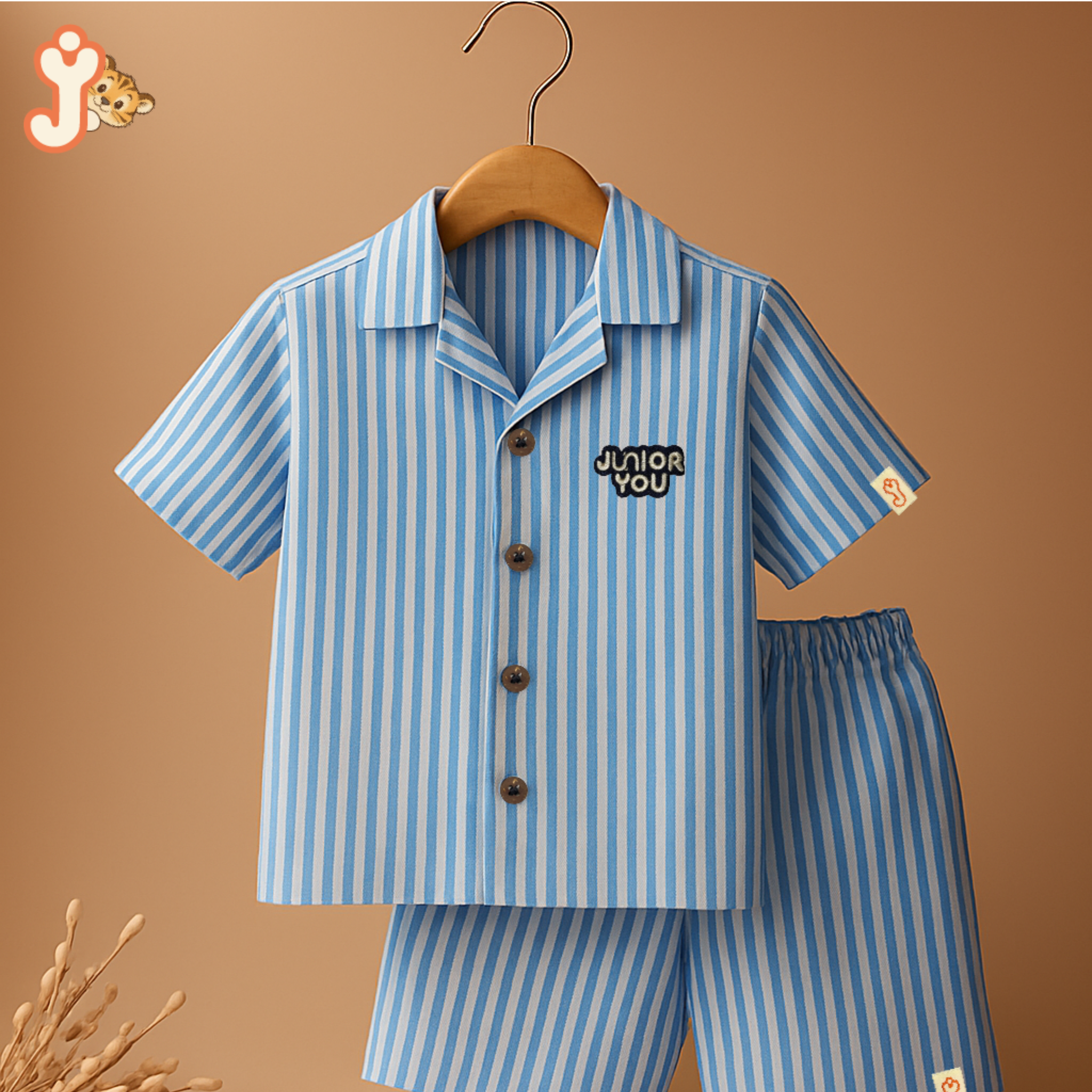 Junioryou Organic Cotton Shirt Co-ord set (Unisex) - Little Voyagers Blue Striped