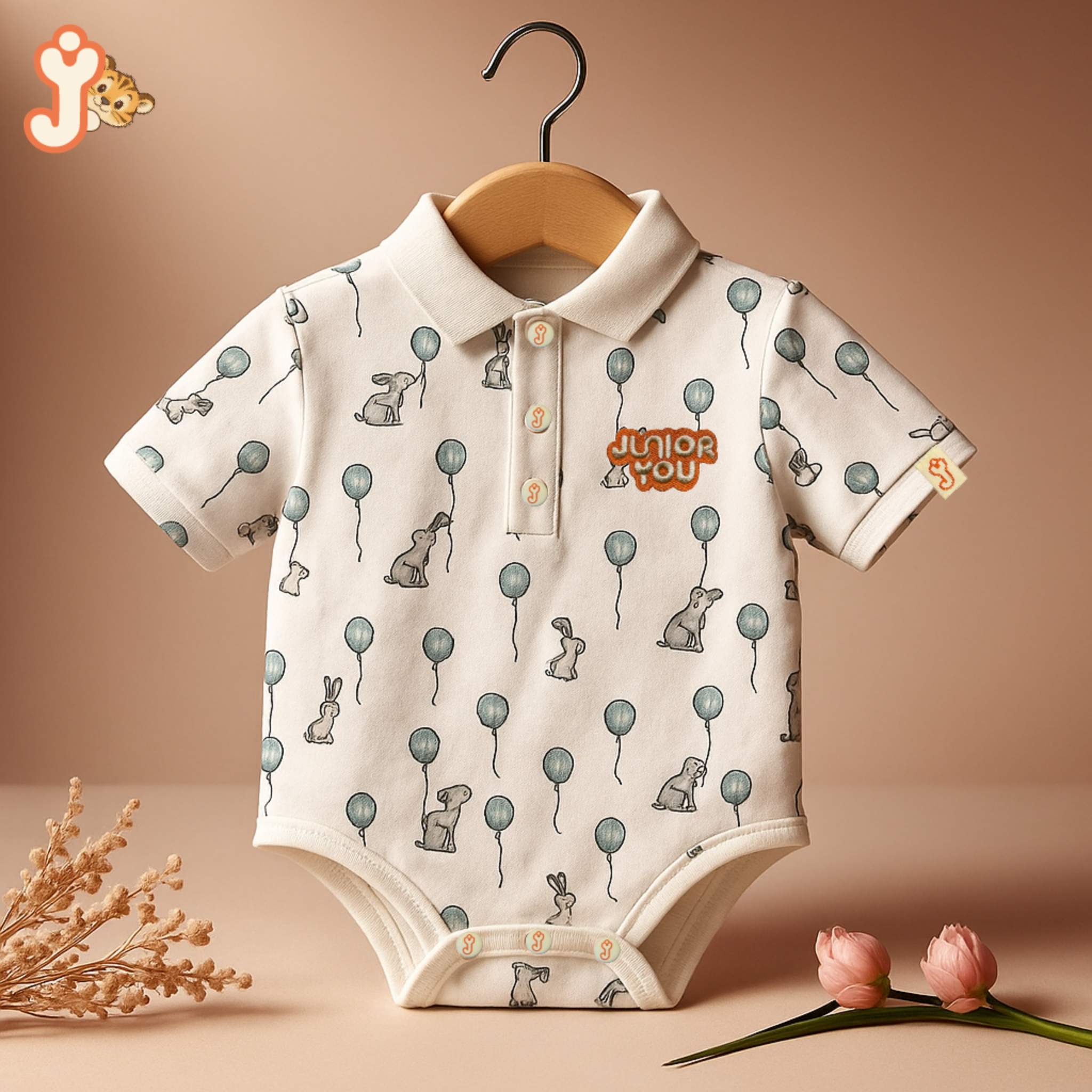 Junioryou Organic Cotton Collared Onesie (Unisex) - Elephant Airshow