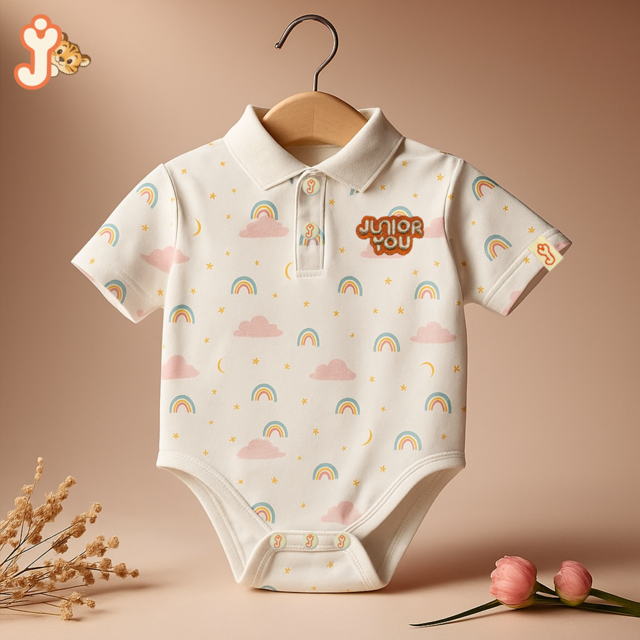 Junioryou Organic Cotton Collared Onesie (Unisex) - Rainbow Dreams