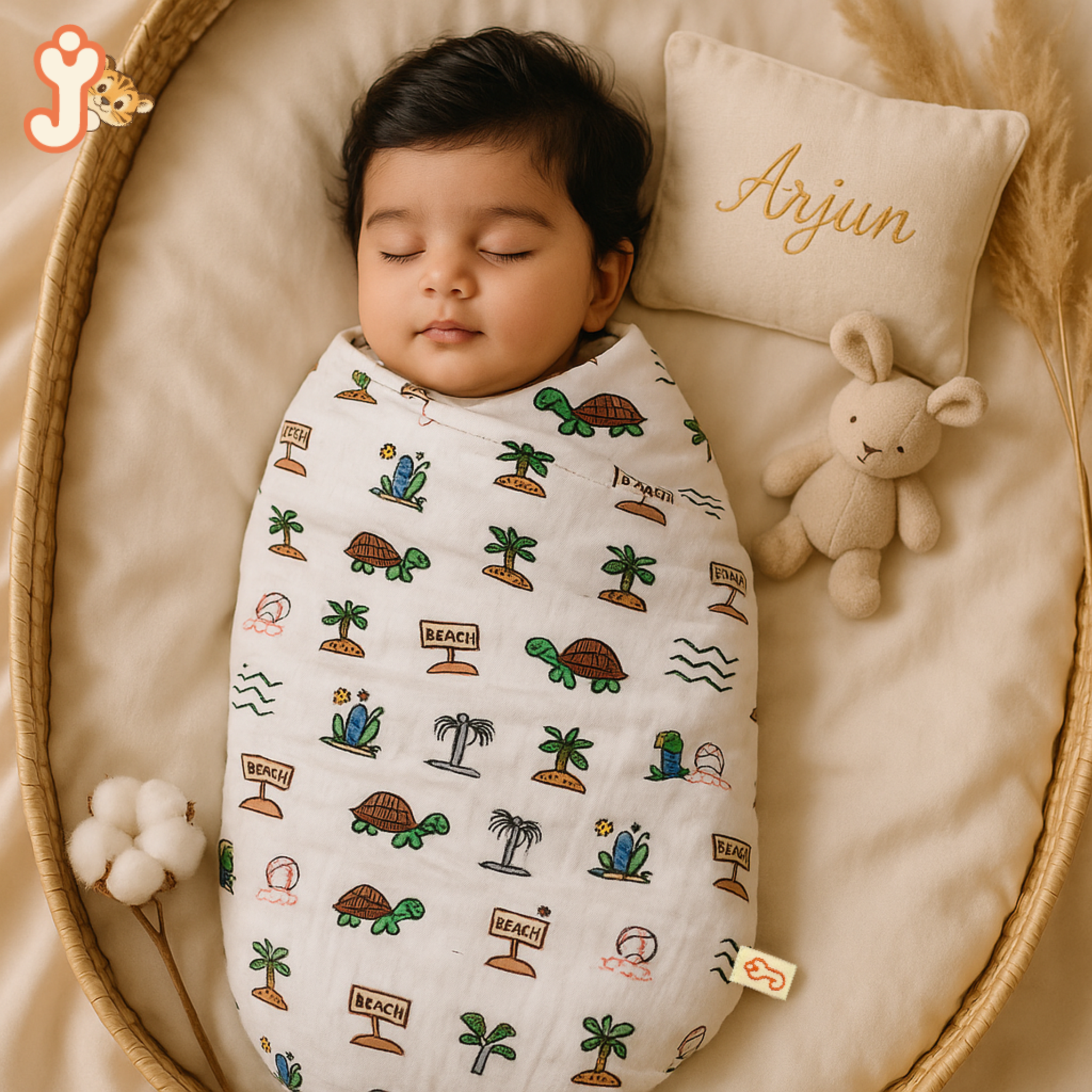 Junioryou Organic Cotton muslin Swaddle for babies (Pack of 2) - Balloon Safari & Sand Toes Holiday