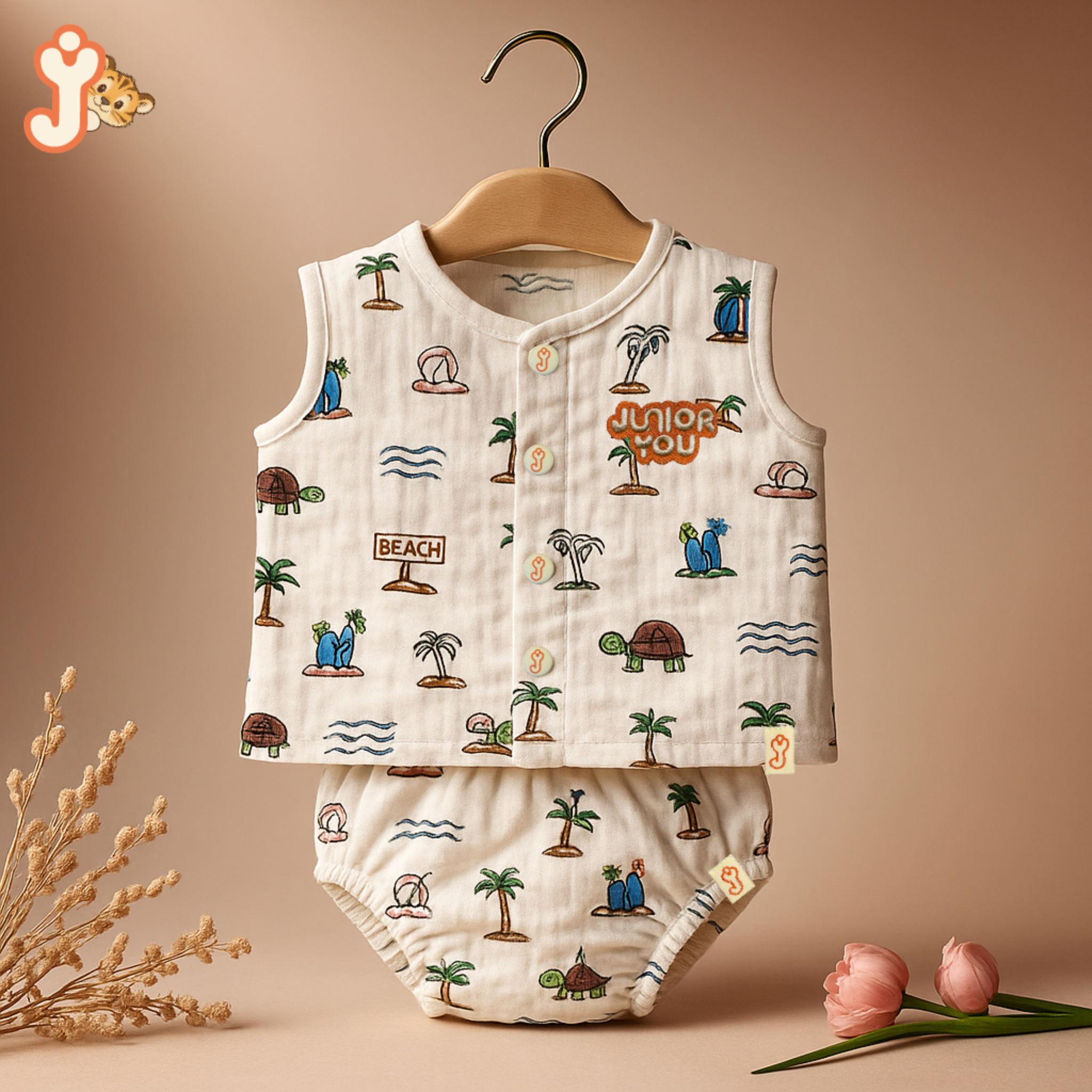 Junioryou Organic Cotton muslin Jhabla set with Bloomers (Unisex) - Sandy Toes Holiday