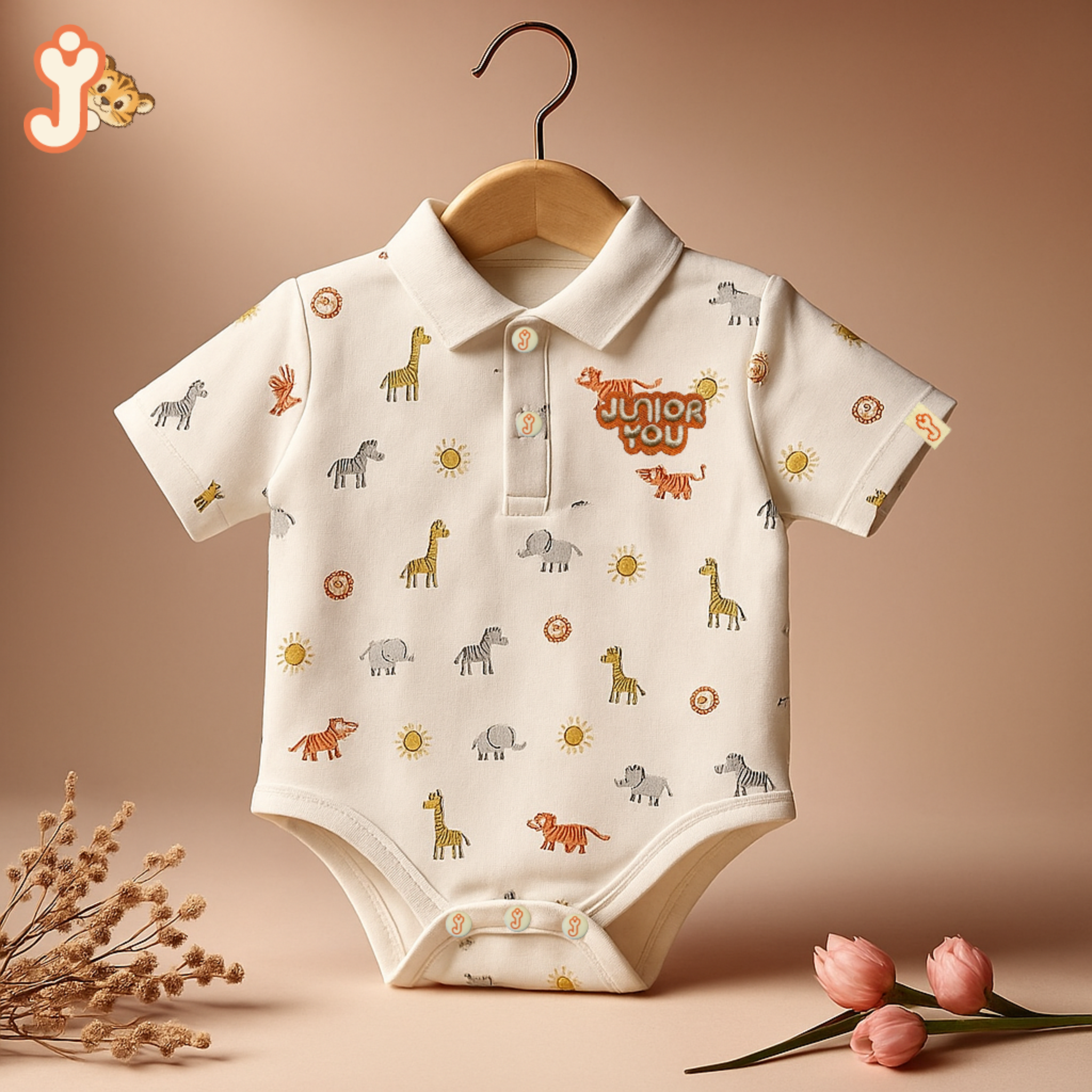 Junioryou Organic Cotton Collared Onesie (Unisex) - Wild Wonders