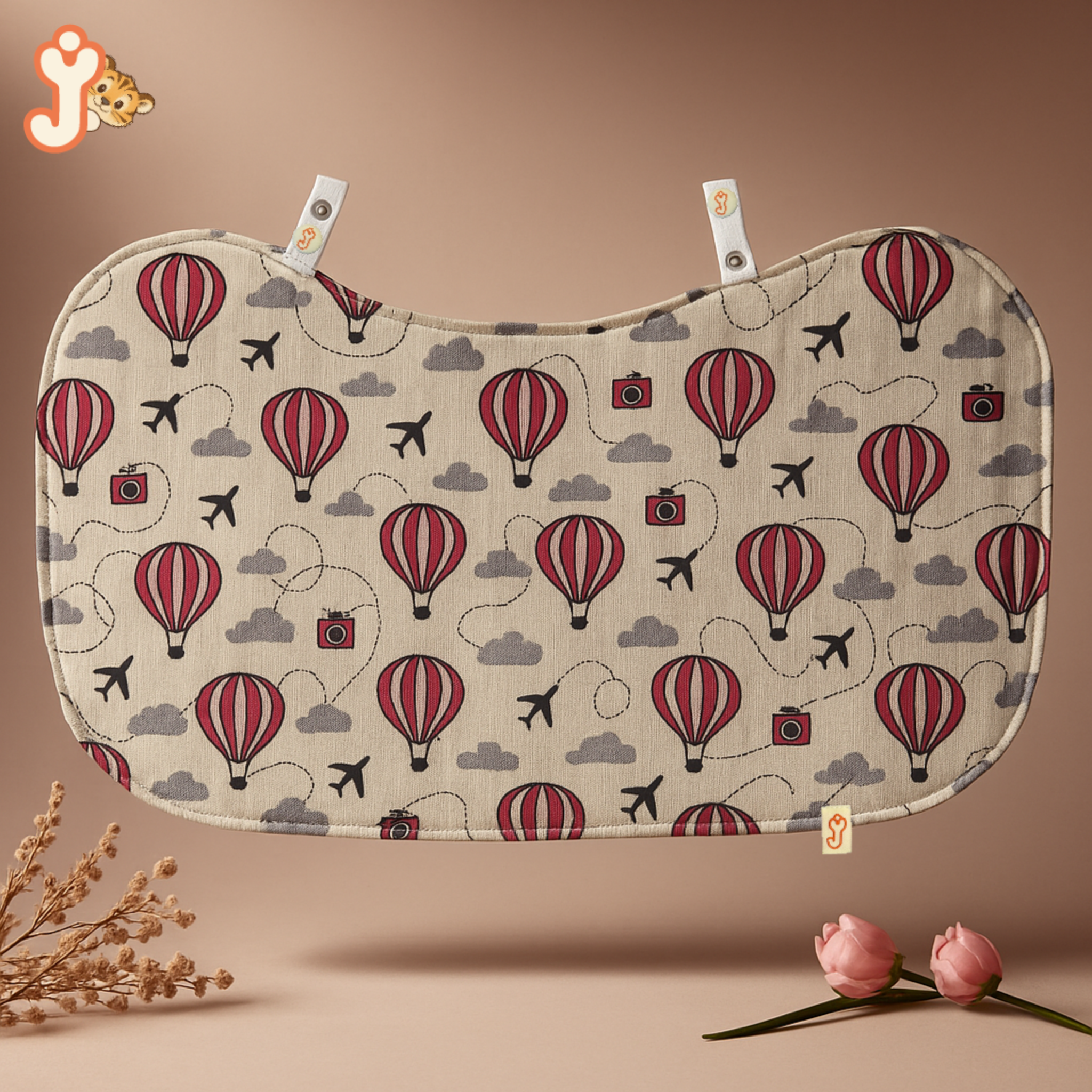Junioryou Organic Cotton muslin Bib/Burp Cloth for babies (Pack of 2) - Balloon Safari & Sand Toes Holiday