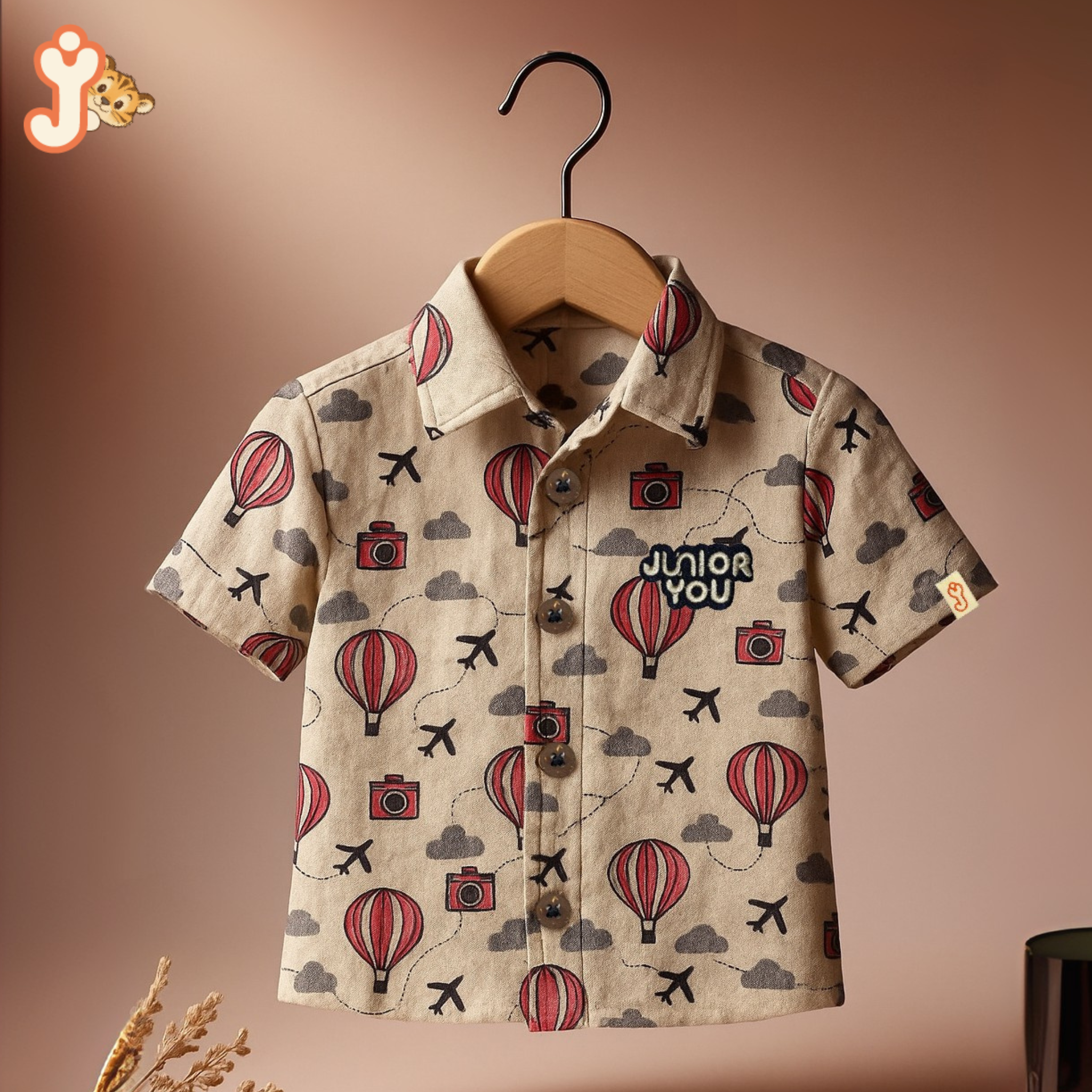 Junioryou Organic Cotton Muslin Shirt Co-ord set (Unisex) - Balloon Safari
