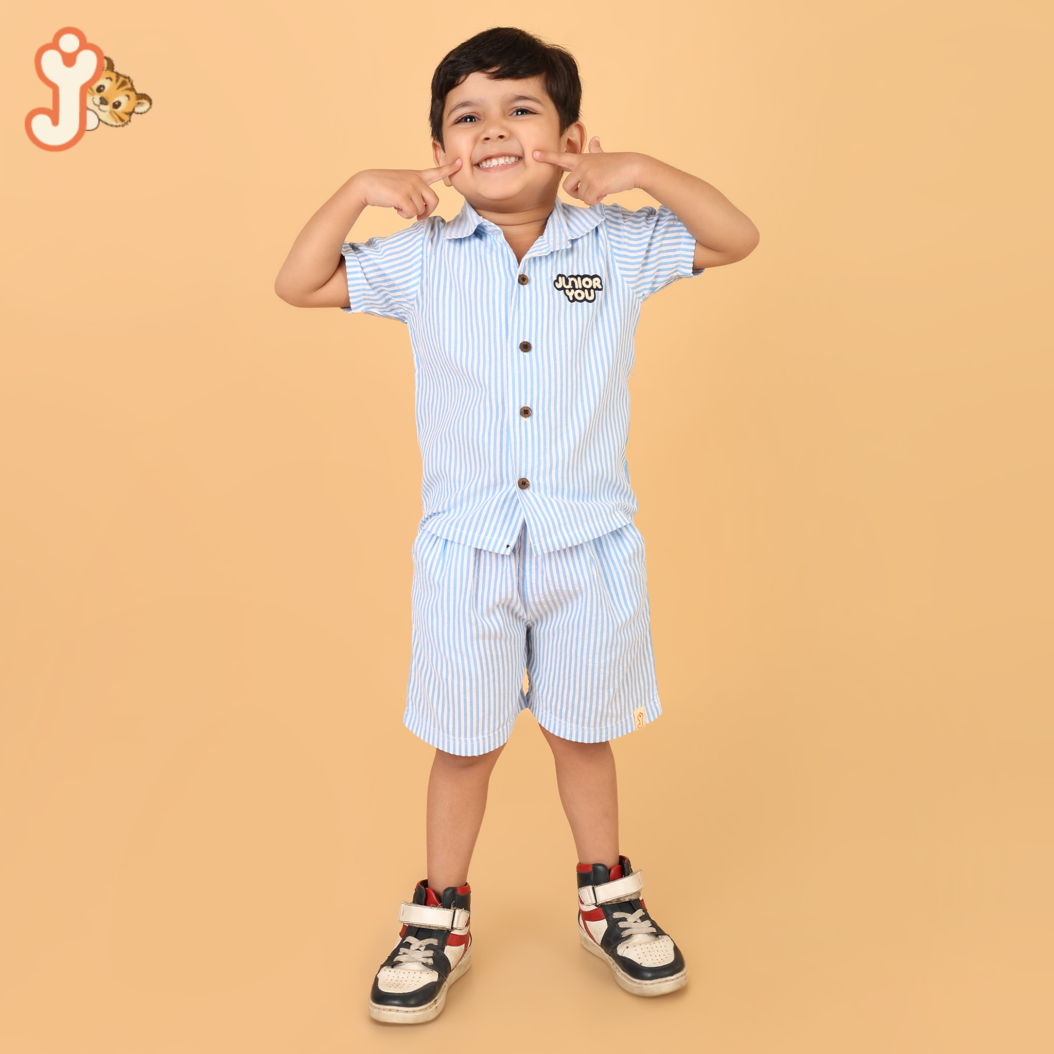 Junioryou Organic Cotton Shirt Co-ord set (Unisex) - Little Voyagers Blue Striped