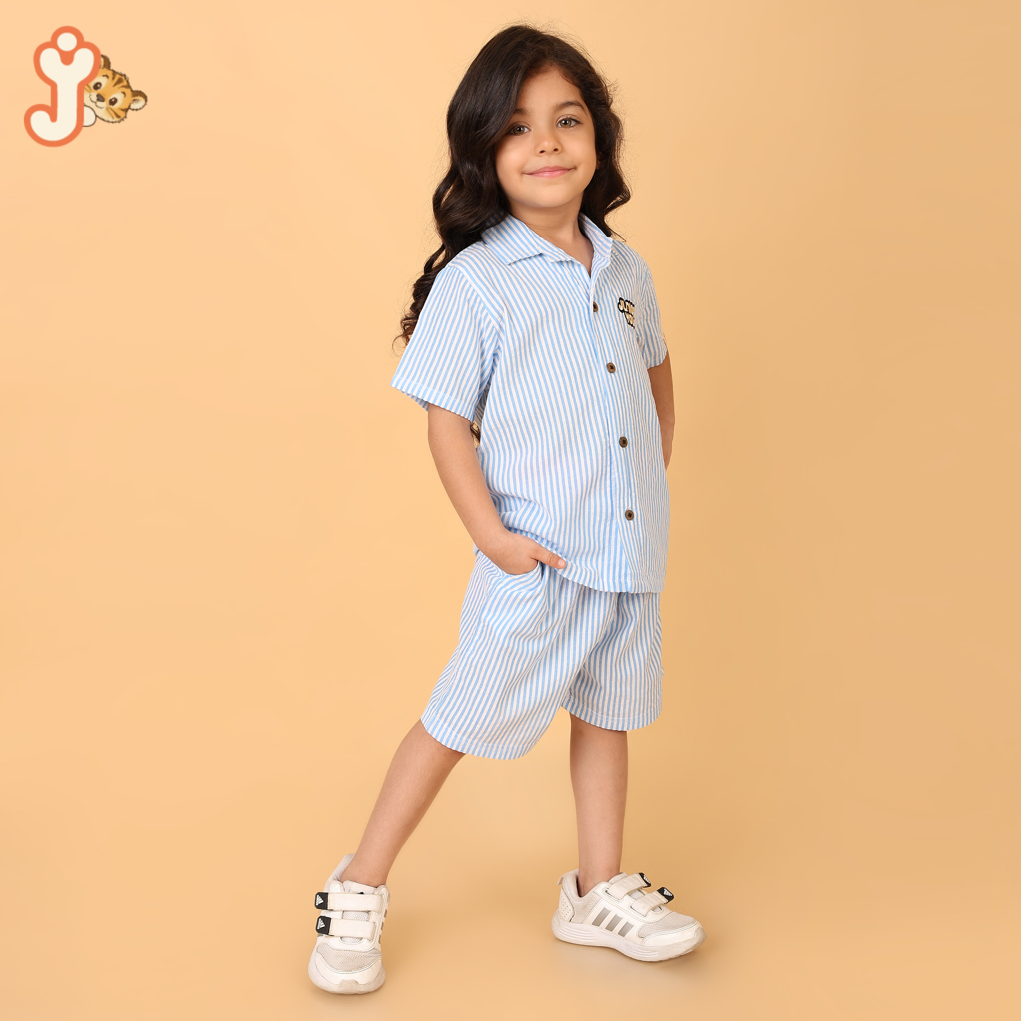 Junioryou Organic Cotton Shirt Co-ord set (Unisex) - Little Voyagers Blue Striped