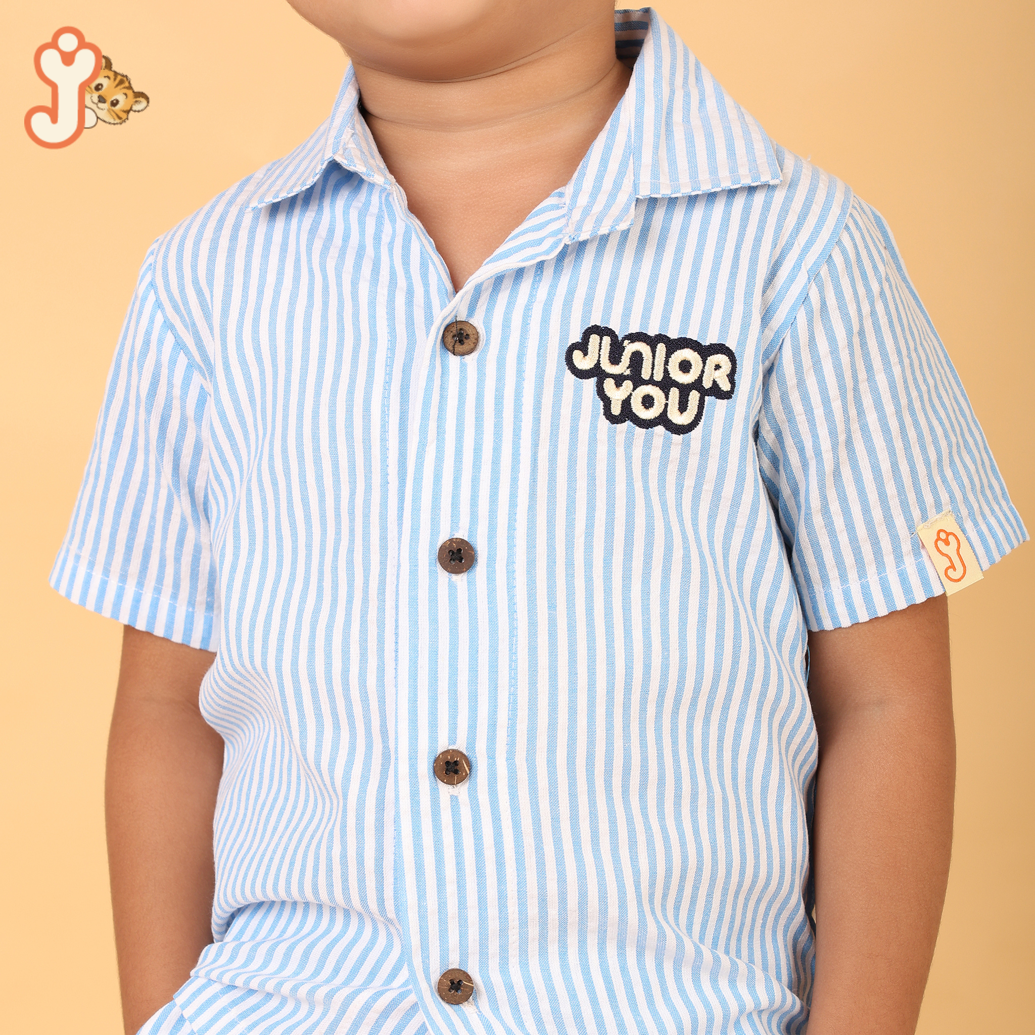 Junioryou Organic Cotton Shirt Co-ord set (Unisex) - Little Voyagers Blue Striped