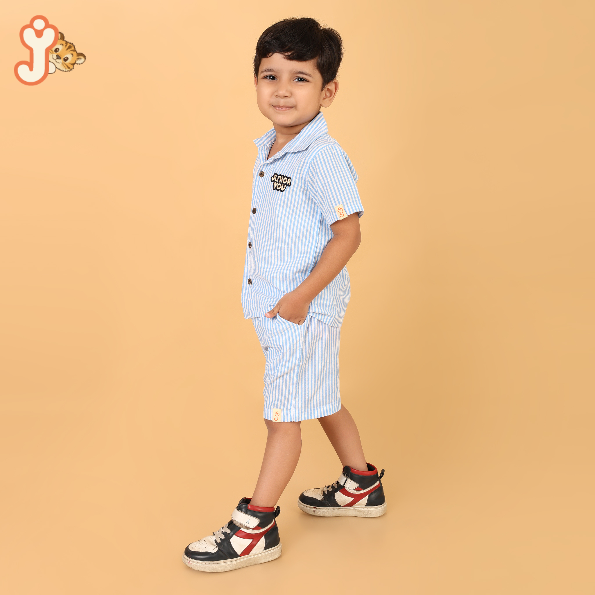 Junioryou Organic Cotton Shirt Co-ord set (Unisex) - Little Voyagers Blue Striped