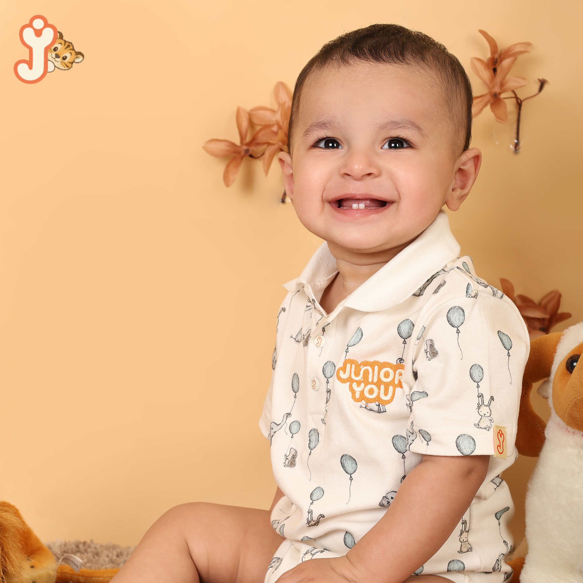 Junioryou Organic Cotton Collared Onesie (Unisex) - Elephant Airshow